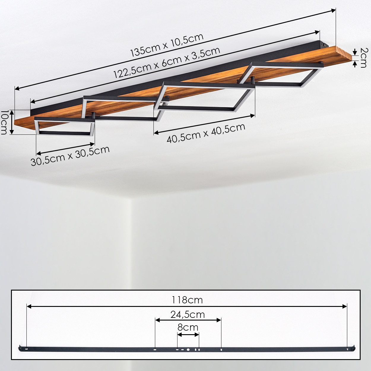 hofstein Deckenleuchte Deckenlampe aus Metall/Holz/Kunststoff in Dunkelbraun/Schwarz/Weiß, ohne Leuchtmittel, 3000 Kelvin, Leuchte im modernen Design, 56W, 7600 – Bild 4 von 5