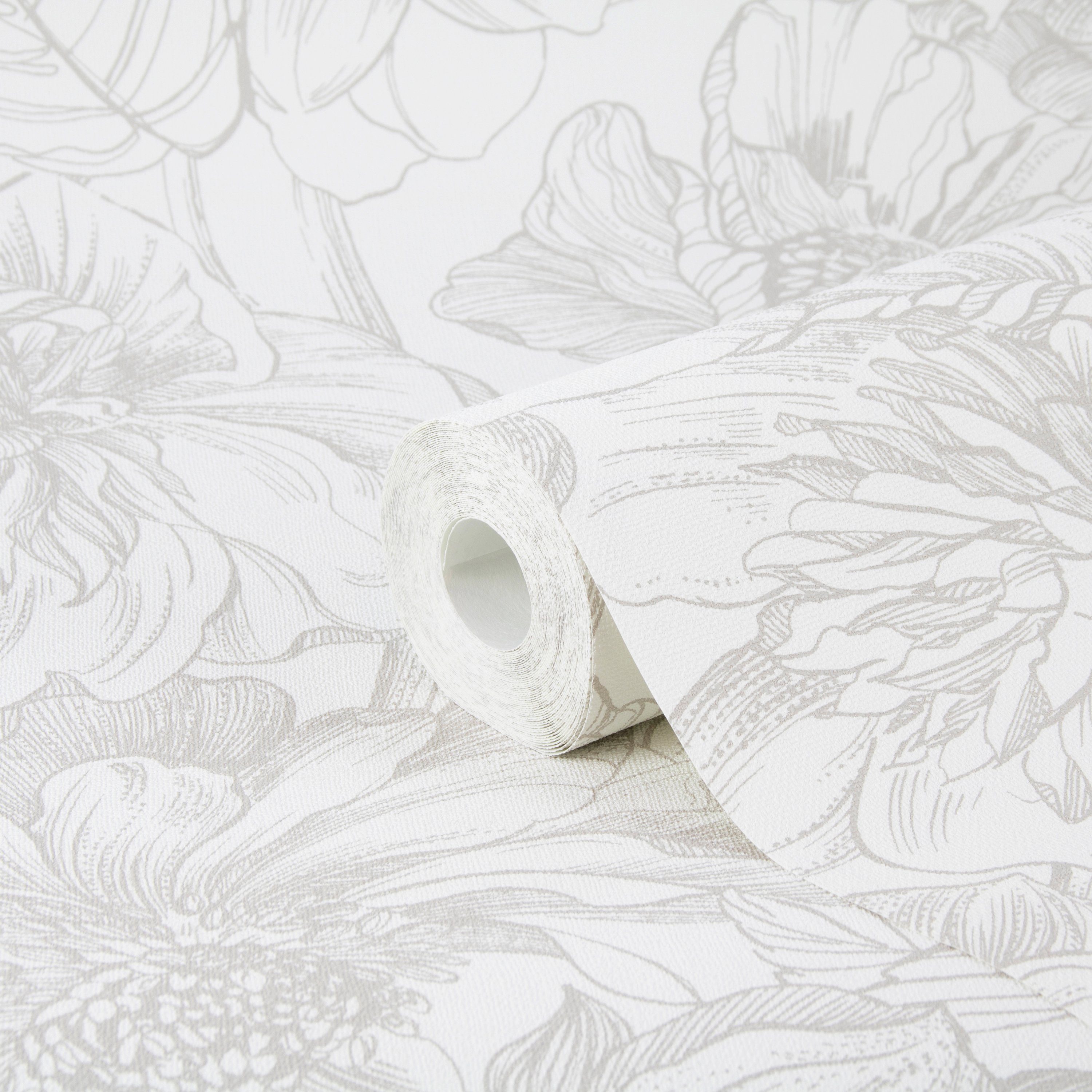 Art for the home Vliestapete Soft Blush Dahlia, glatt, geblümt, (1 St), Grau - 53x10m