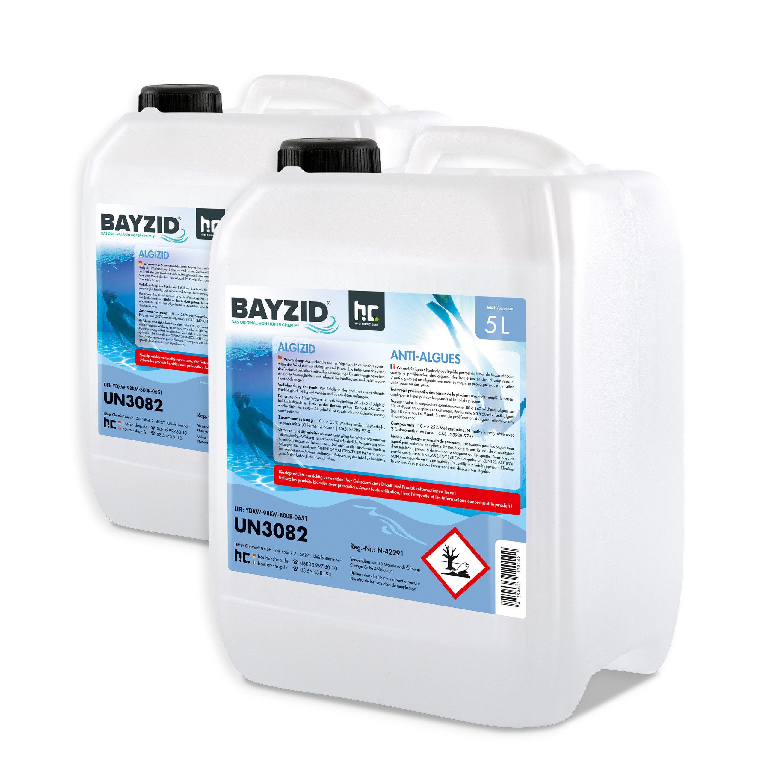 Poolpflege 2x 5 L BAYZID® Algizid Algenverhütung für Pools