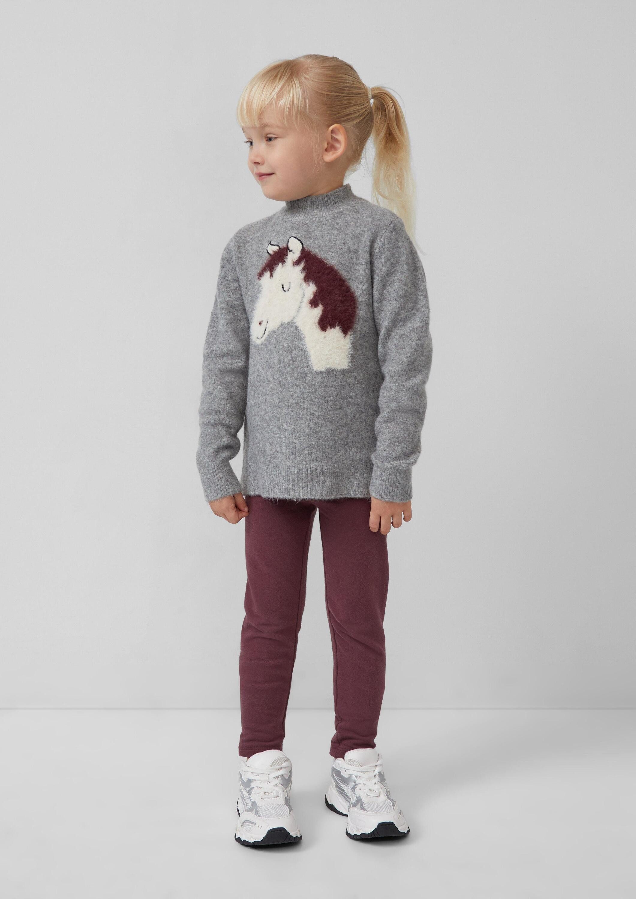 s.Oliver Longpullover Strickpullover Strickpullover mit flauschigem Pferde-Motiv
