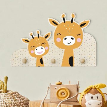 Bilderdepot24 Garderobenpaneel orange Illustration Tiere Giraffe mit Babygiraffe (Kindergarderobe Holz Kleiderhaken für die Wand inkl. Montagematerial), moderne Wand Garderobenleiste Flur - kleine Hakenleiste Kinderzimmer