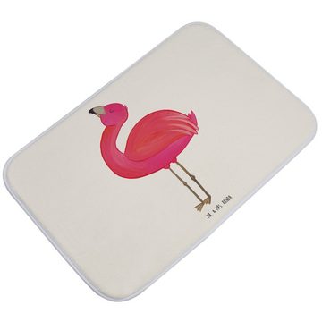 Badematte Flamingo Stolz - Weiß - Geschenk, Badezimmerteppich, Duschteppich, Ba Mr. & Mrs. Panda, Höhe 1 mm, 100% Polyester, rechteckig, Anti-Rutsch Sicherheit