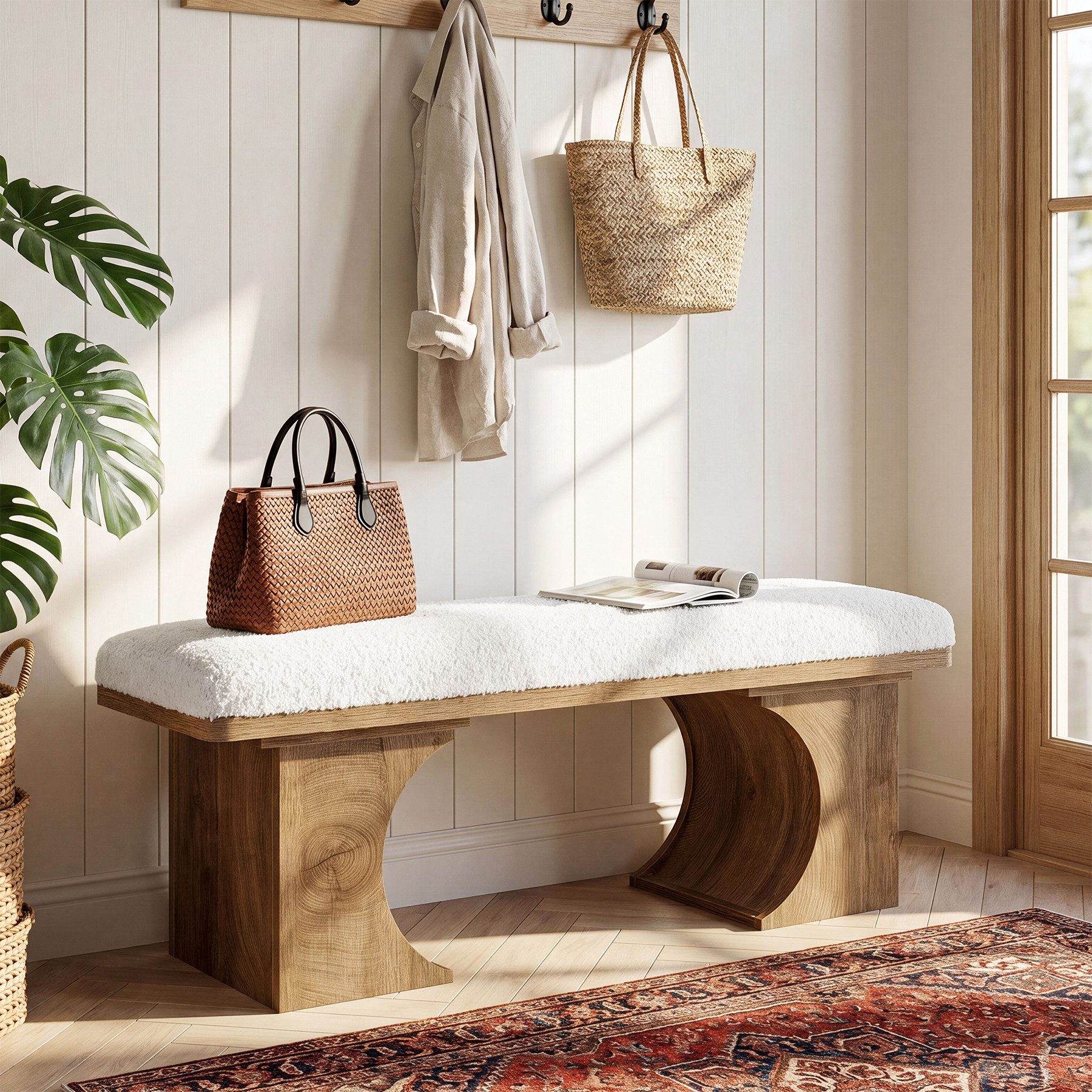 Tribesigns Sitzbank Gepolsterte Sitzbank 120 cm, Moderne Schuhbank mit weichem Kissen