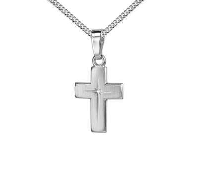 JEVELION Kreuzkette Kreuzanhänger 925 Silber - Made in Germany (Silberkreuz, für Damen und Kinder), Mit Silberkette 925 - Länge wählbar 36 - 70 cm oder ohne Kette.
