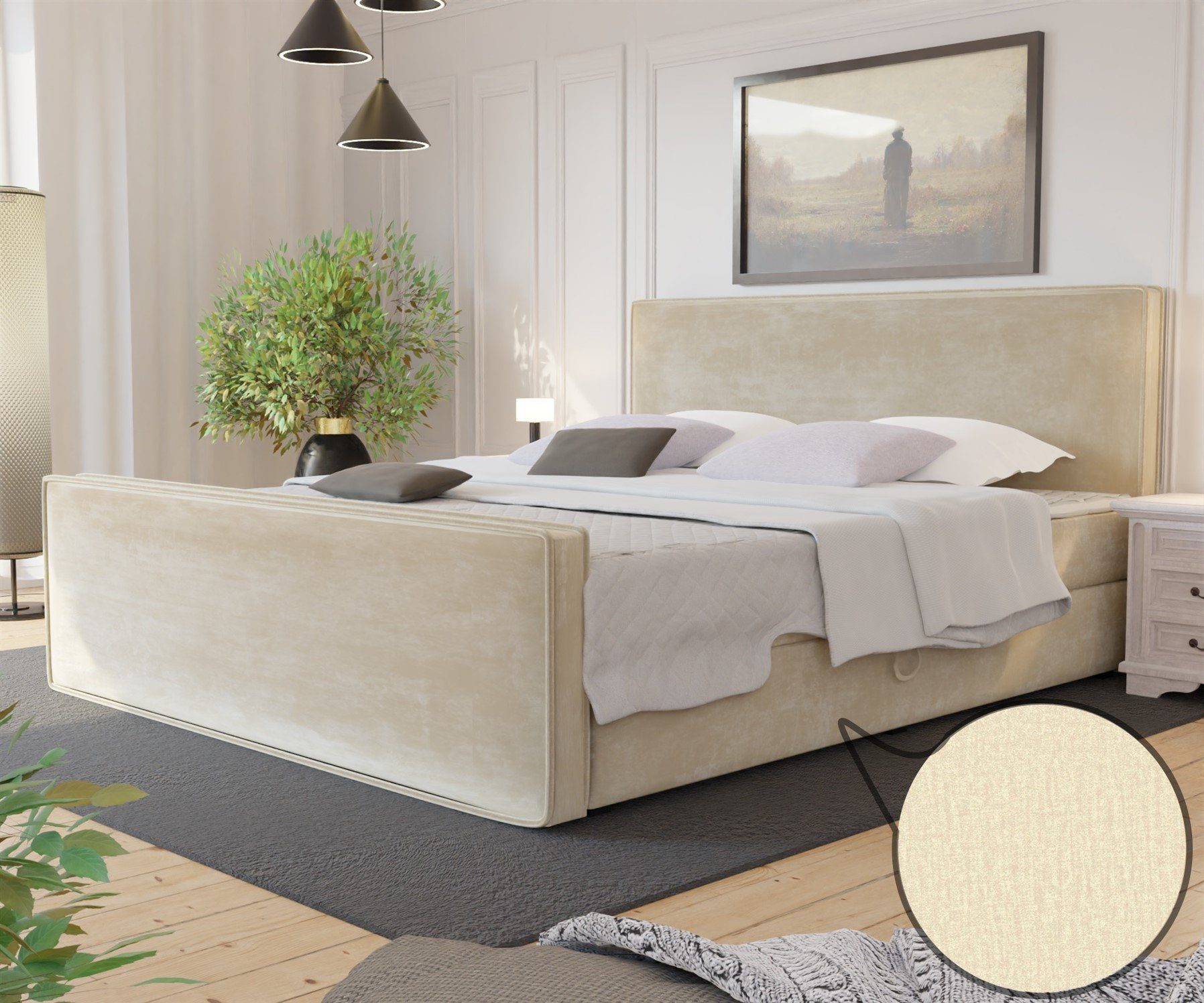 Fun Möbel Boxbett Schlafzimmerbett CELES Überlänge 220cm in Stoff Brooklyn oder Monolith (inkl. Bettkästen, inkl. Kaltschaumtopper), Beidseitig aufklappbare Bettkästen