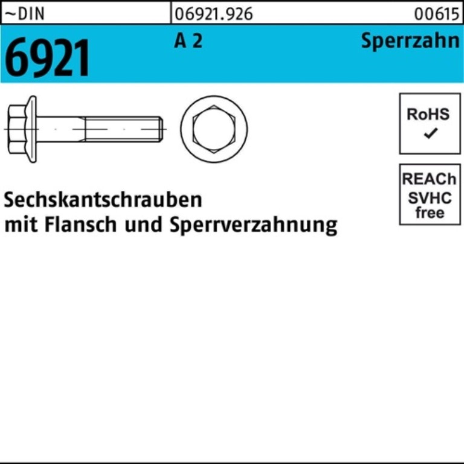 Reyher Sechskantschraube 200er Pack Sechskantschraube DIN 6921 Flansch M6x 40 A 2 Sperrzahnung