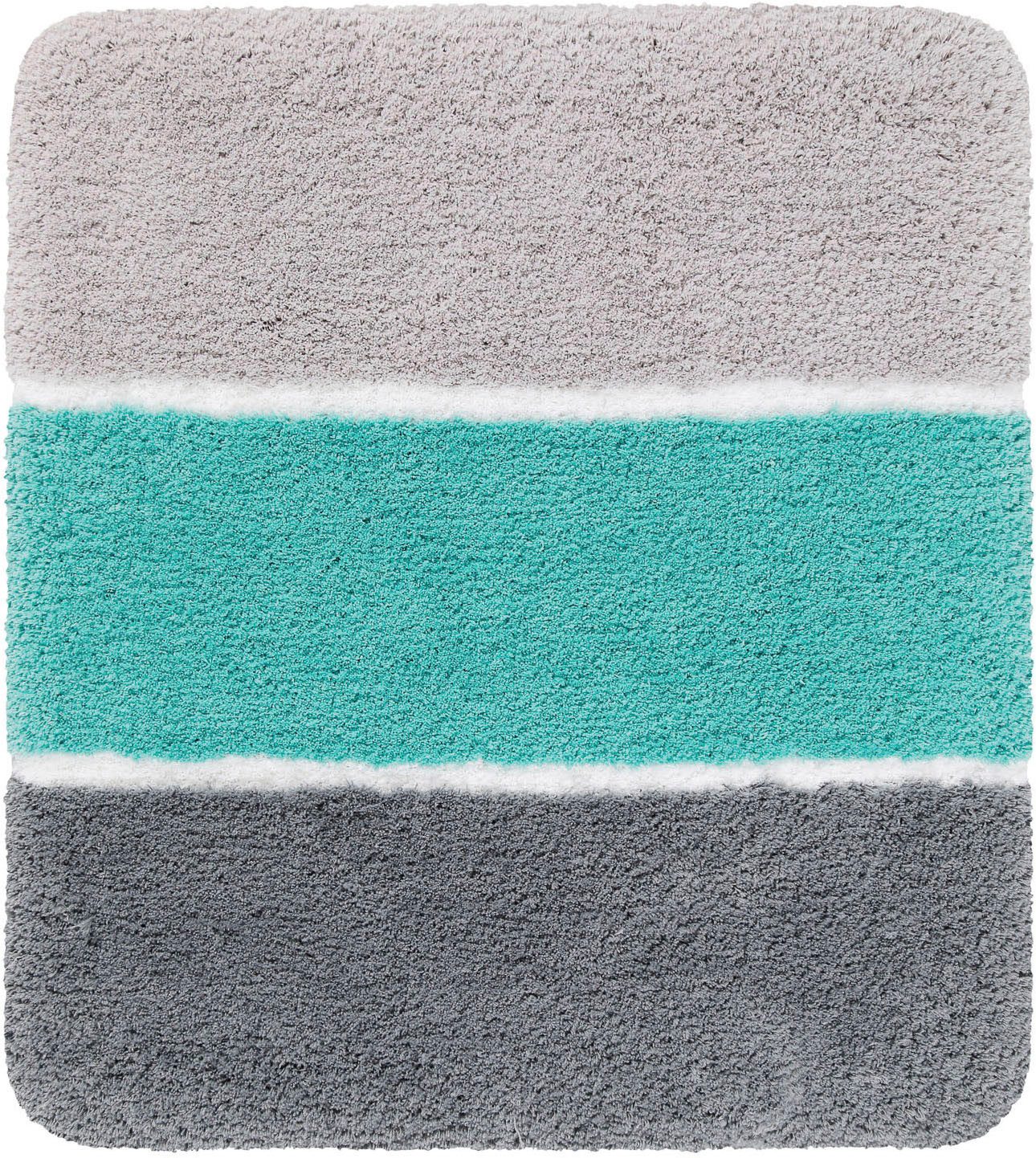 Homie Living Badematte Rio Marina, Höhe 30 mm, rutschhemmend beschichtet, fußbodenheizungsgeeignet, schnell trocknend, Polyester, rechteckig, flauschiger Badteppich, modern gestreift, waschbar, Badezimmerteppich