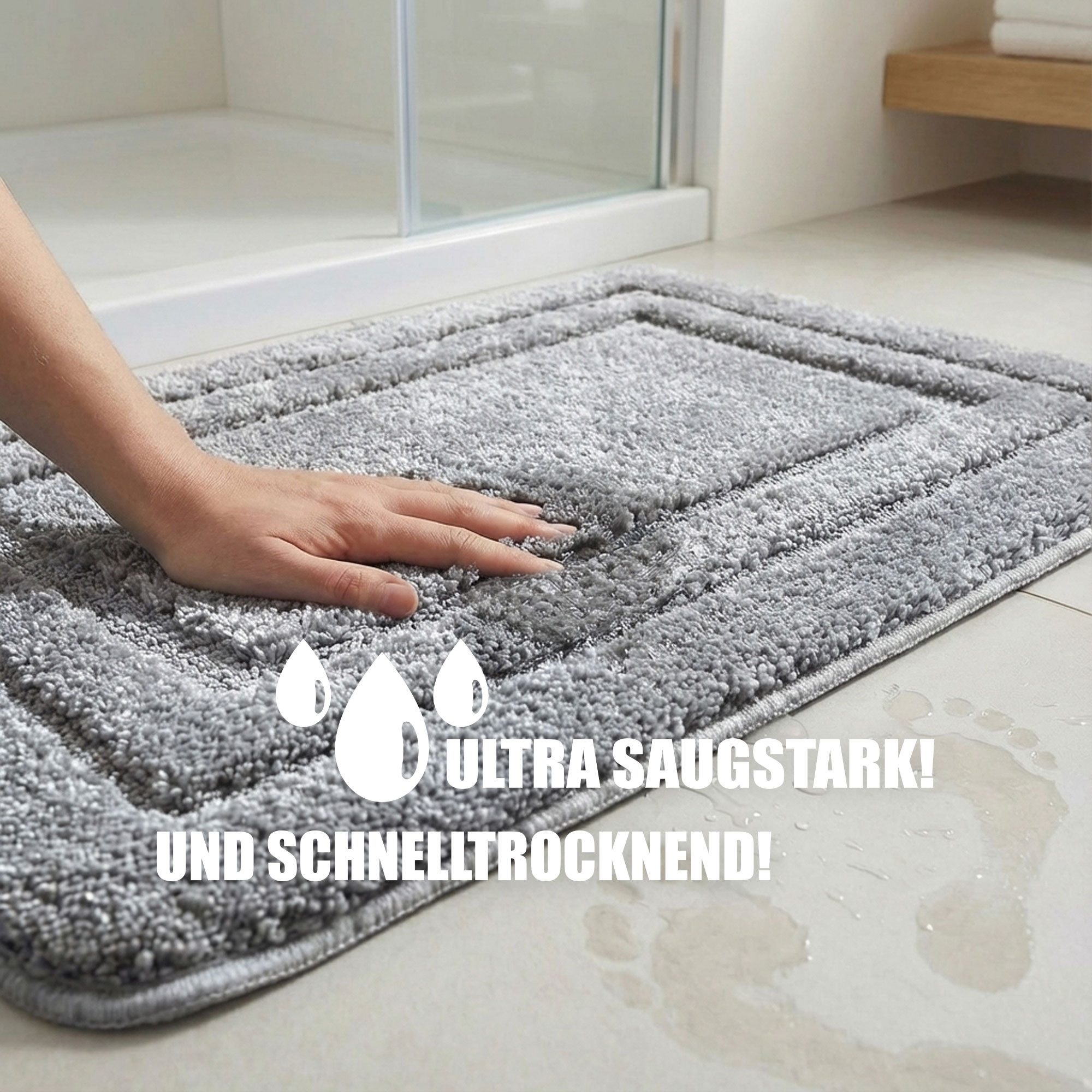HELLSER Badematte KIRA - Badezimmerteppich rutschfest & waschbar - Mikrofaser, fußbodenheizungsgeeignet, schnell trocknend, Polyester, OEKO-TEX zertifiziert, we – Bild 3 von 5