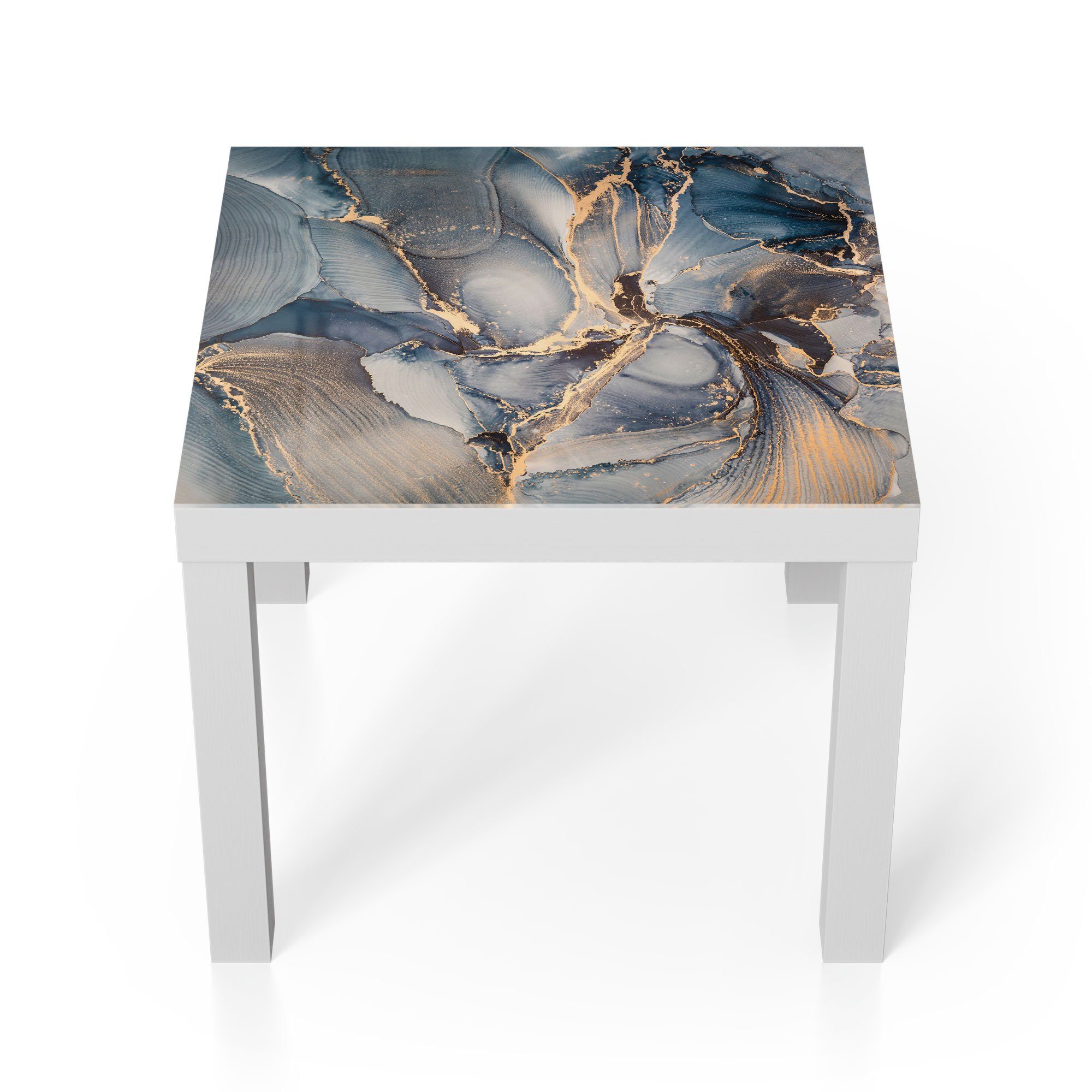 DEQORI Couchtisch 'Marmor-Farbspiel mit Gold', Glas Beistelltisch Glastisch modern Weiß