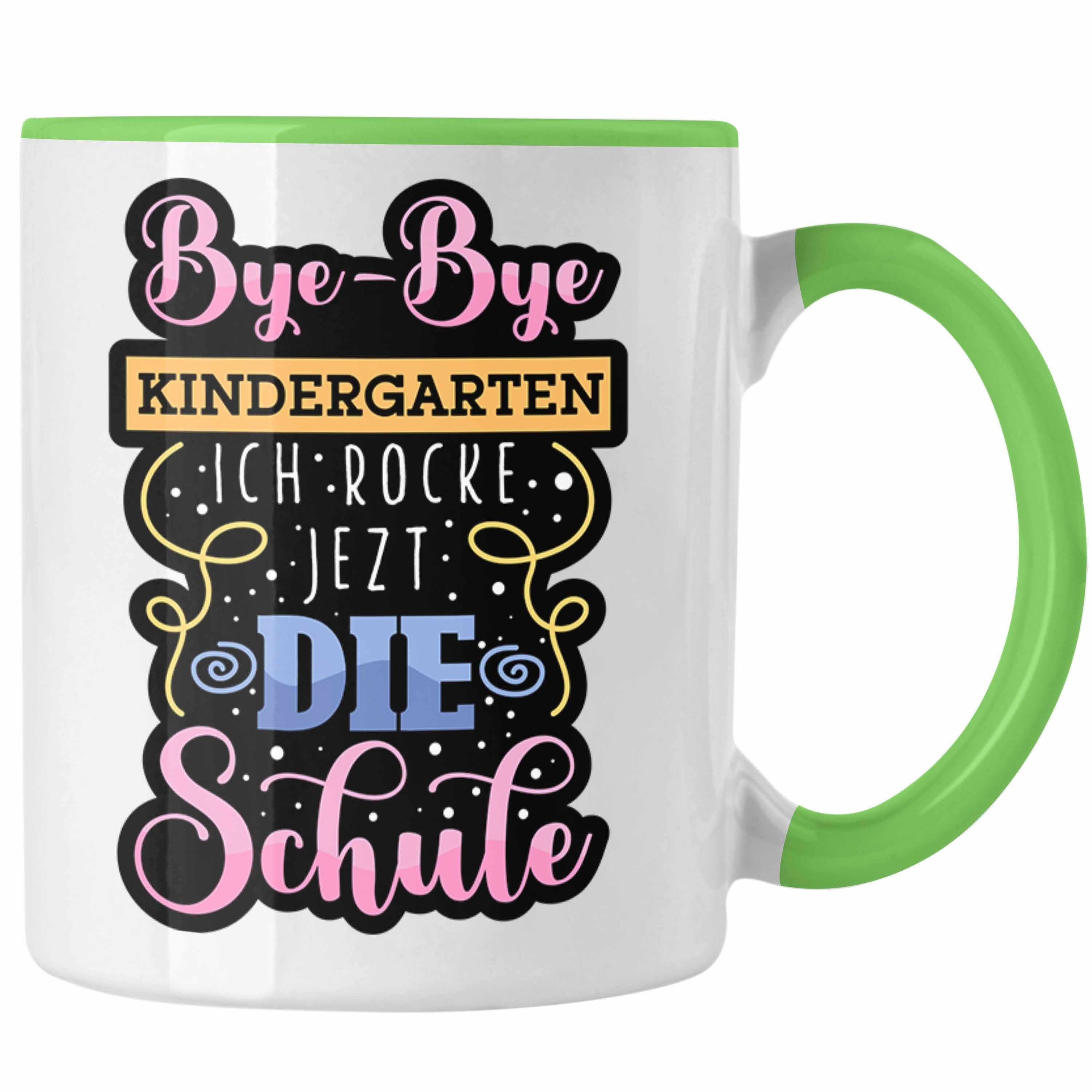 Trendation Tasse Einschulung Tasse "Bye-Bye Schule" rocke Grün Ich Kindergarten, jetzt die G