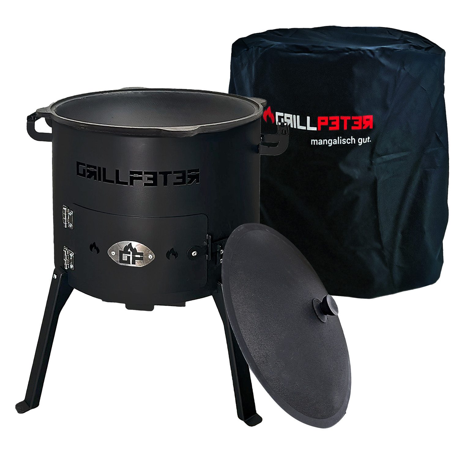 Grillpeter Holzkohlegrill Utschak Set Nurlan Ø40cm mit Kasan 10L mit Abdeckhaube