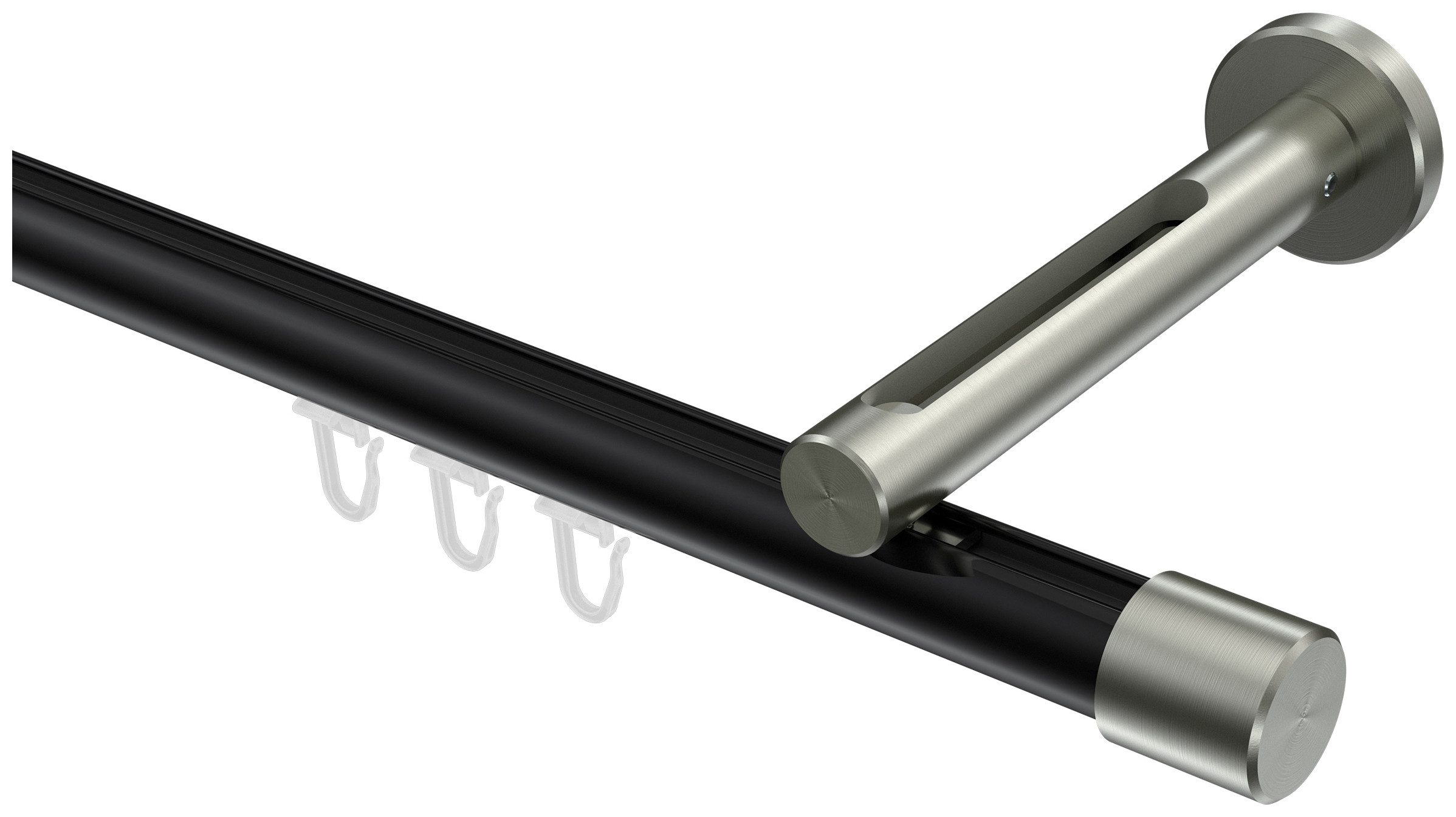 INTERDECO Innenlaufschiene Siteno Santo, Ø 20 mm, 1-läufig, Fixmaß, kürzbar, Wandmontage, Aluminium, Schwarz / Edelstahl-Optik / Bicolor