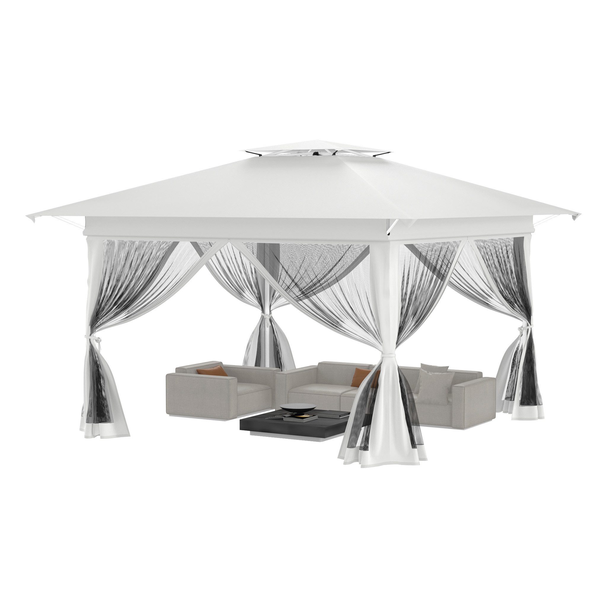 FIVMEN Partyzelt Gartenpavillon Pop Up Pavillon 4x4m, 3-Stufen Höhenverstellbar