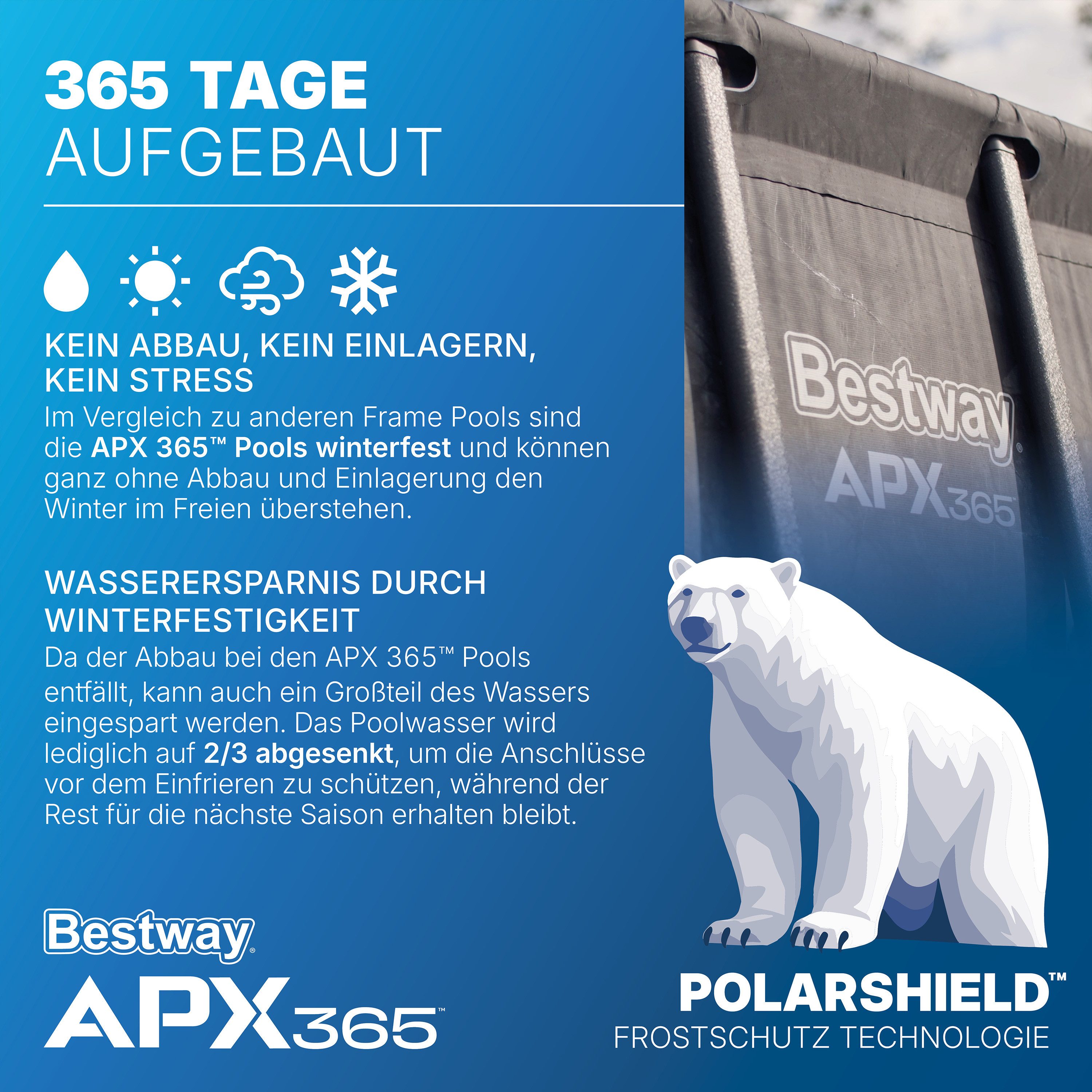 Bestway Framepool APX365™ Winterfest (Packung, ohne Zubehör), 732 x 366 x 132 cm