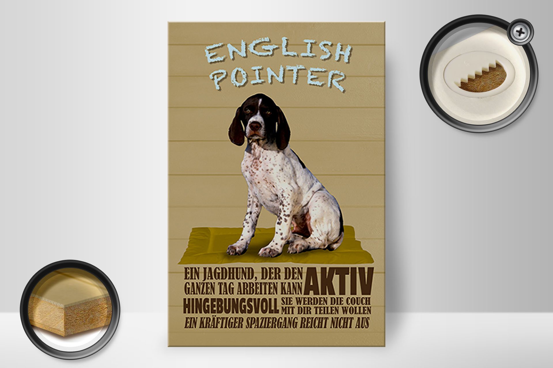 Femer GmbH Holzbild Spruch 20x30cm English Pointer Jagdhund aktiv, Sprüche Zitate Lustiges (1 St), Glatte Holzfaserplatte (MDF), vorn beschichtet