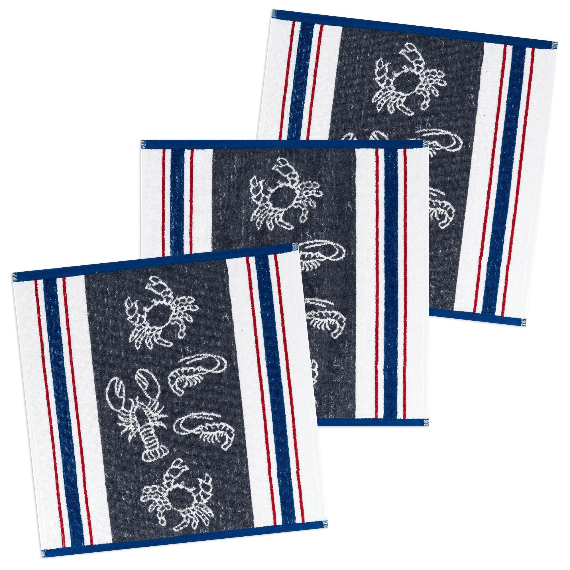 Kracht Geschirrtuch Seafood, (Set, 3-tlg., Set), 3er Pack Frottee Küchenhandtücher (3 Stück) ca.50x50cm Baumwolle