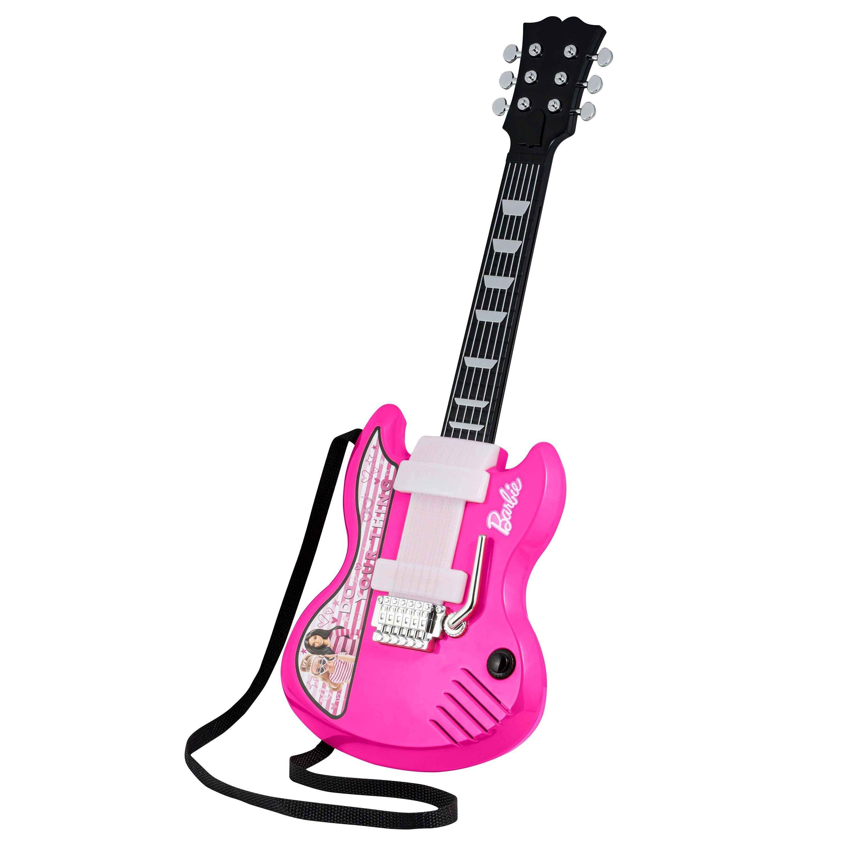 eKids Kindergitarre Barbie Kids Gitarre mit integrierter Musik und Whammy  Bar, mit Tragegurt, Whammy-Bar und einziehbarem Hals