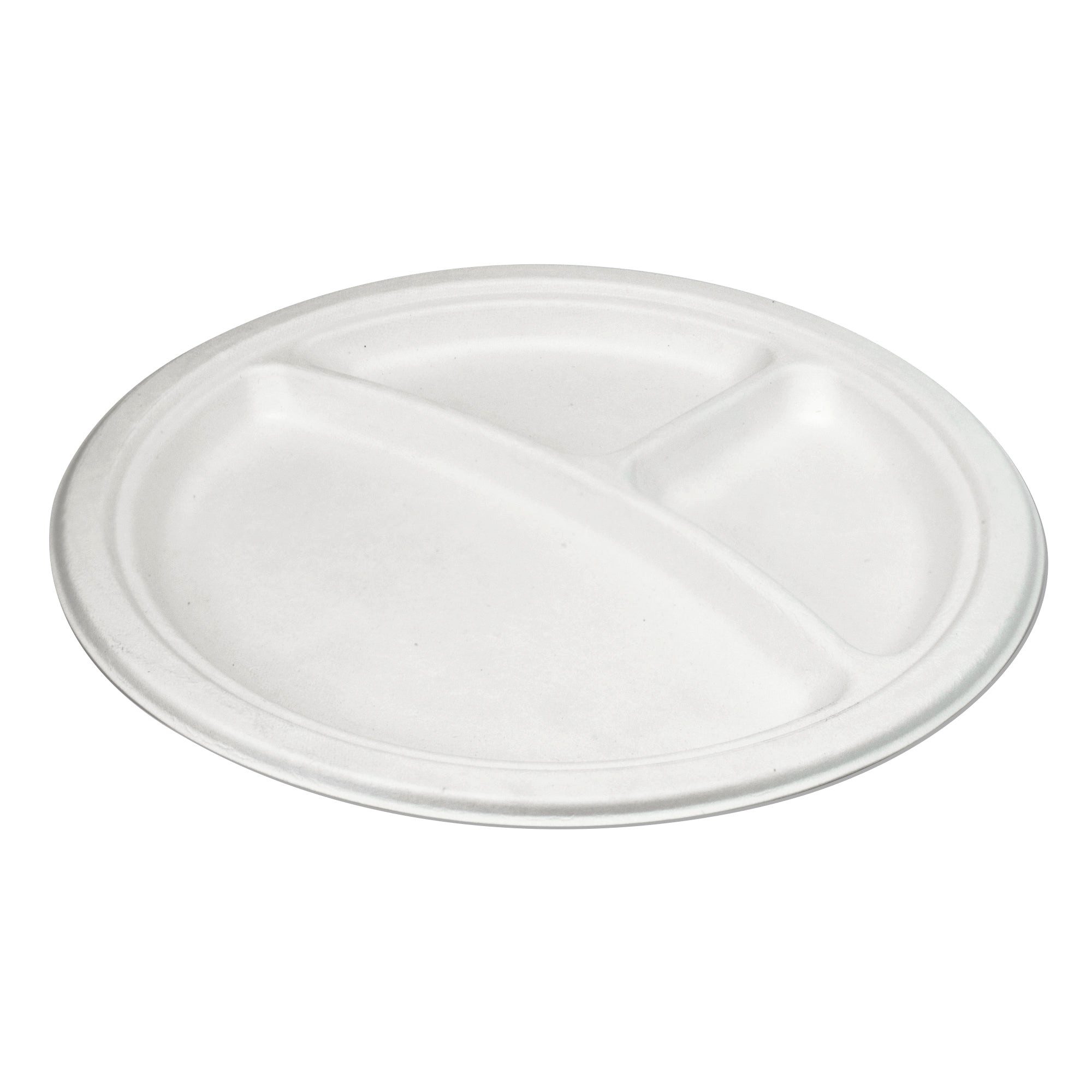 wisefood Einwegteller Bagasse Teller 3 Fach - 23cm (rund, weiß) -, (200 St)