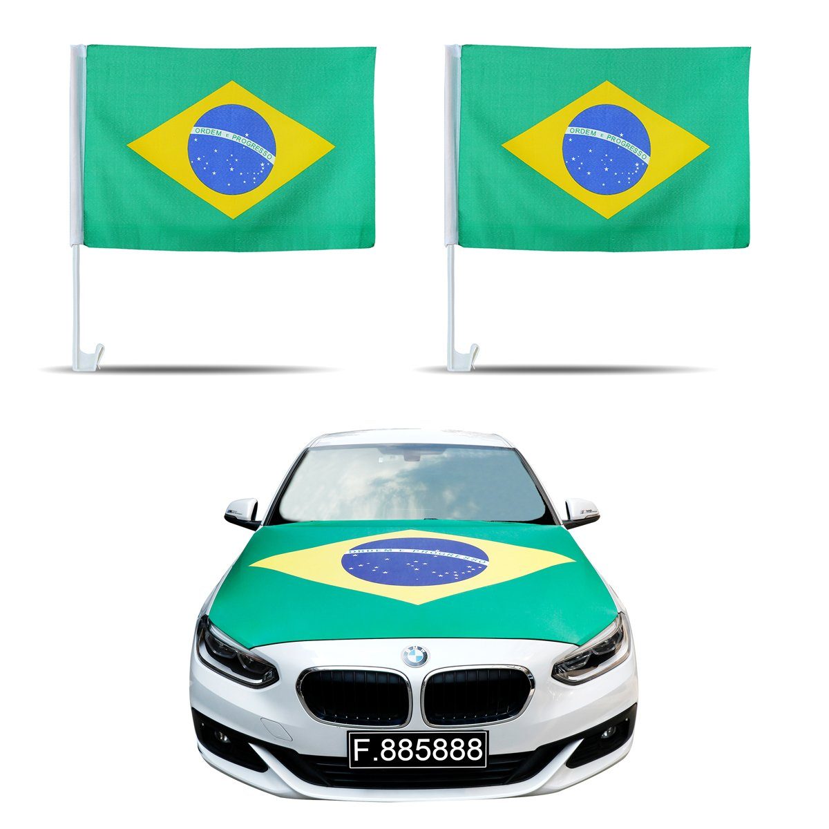 Sonia Originelli Fahne Auto-Fan-Paket Brasilien Brasil Außenspiegel Magnet Motorhaubenüberzu, Magnete: 3D-Effekt