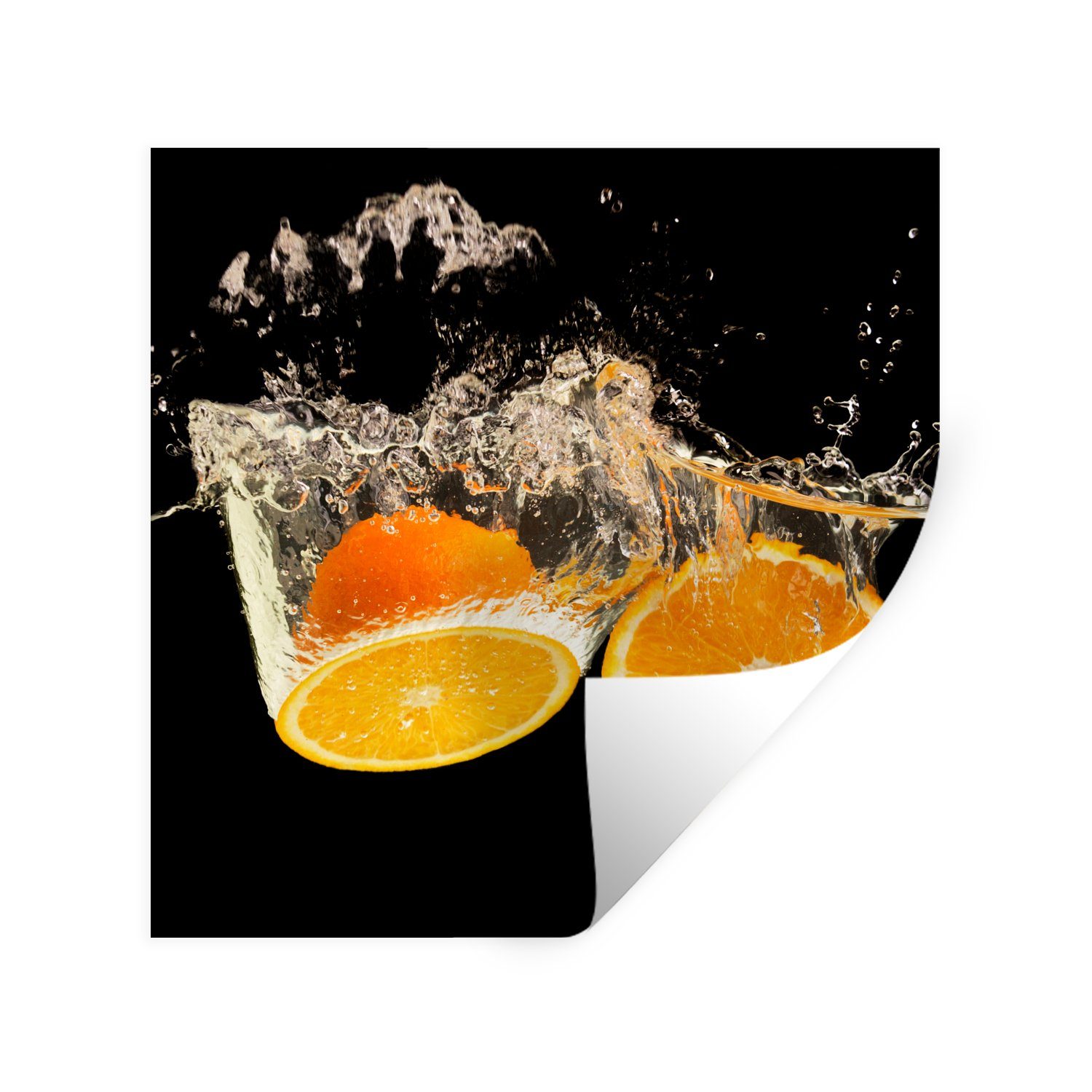 MuchoWow Wandsticker Orange - Stillleben - Wasser - Schwarz - Obst (1 St), Wandaufkleber, Wandtattoo, Selbstklebend, Wohnzimmer, Schlafzimmer
