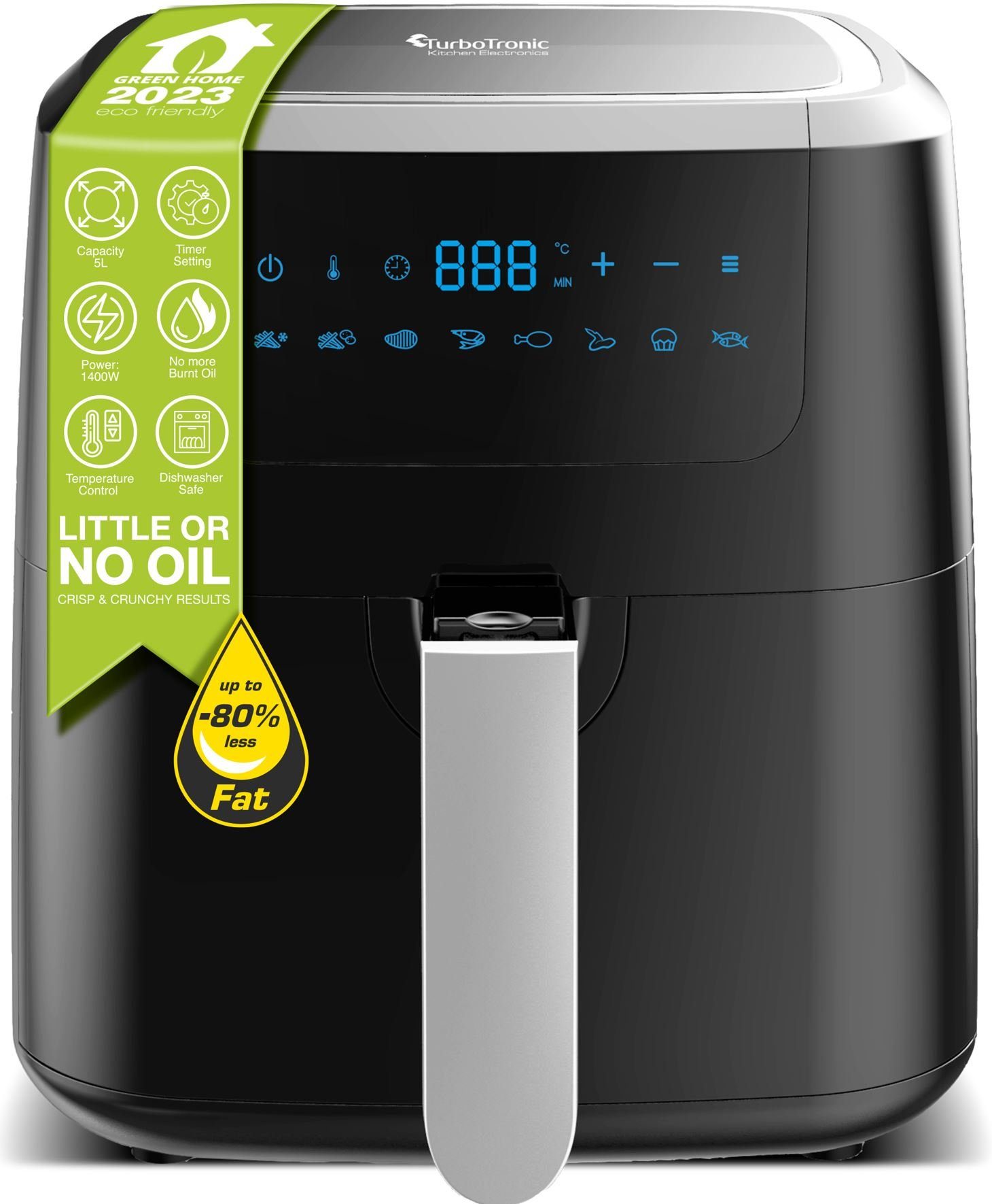 TurboTronic by Z-Line Heißluftfritteuse, 1400 W, Power Camping Retro digital Airfryer AF4