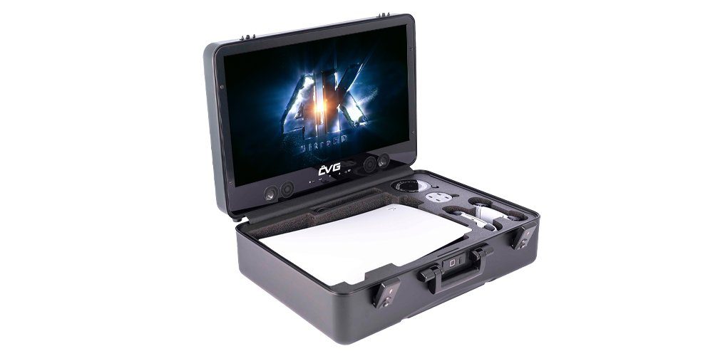 CVGAMER Gaming-Gehäuse Gaming Koffer "A ONE" Playstation 5 Disc Edition  (Inlay), TSA-Schloss, Fingerprint, 4-K, Lautsprecher, Induktives Laden, USB  HUB