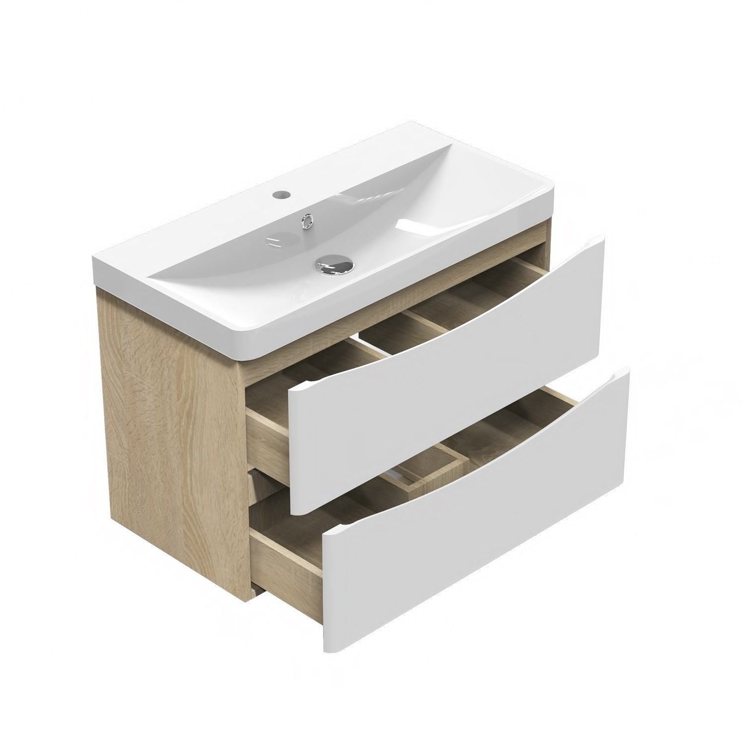 duschspa Waschtisch 50/60/80 cm Badmöbel Set Waschbecken mit Unterschrank, Weiß+Eiche – Bild 4 von 5