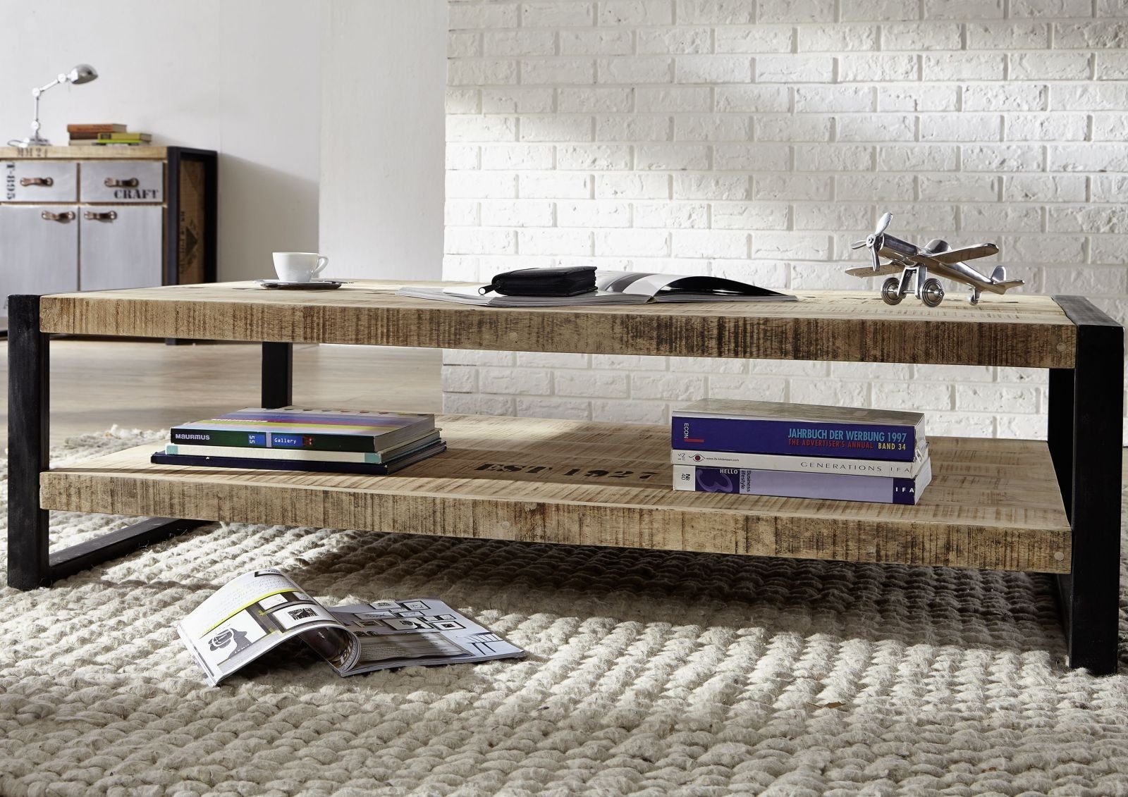 Massivmoebel24 Couchtisch FACTORY (Massivholz, Massivholztisch), Couchtisch Mango 140x80x40 natur bedruckt FACTORY #126