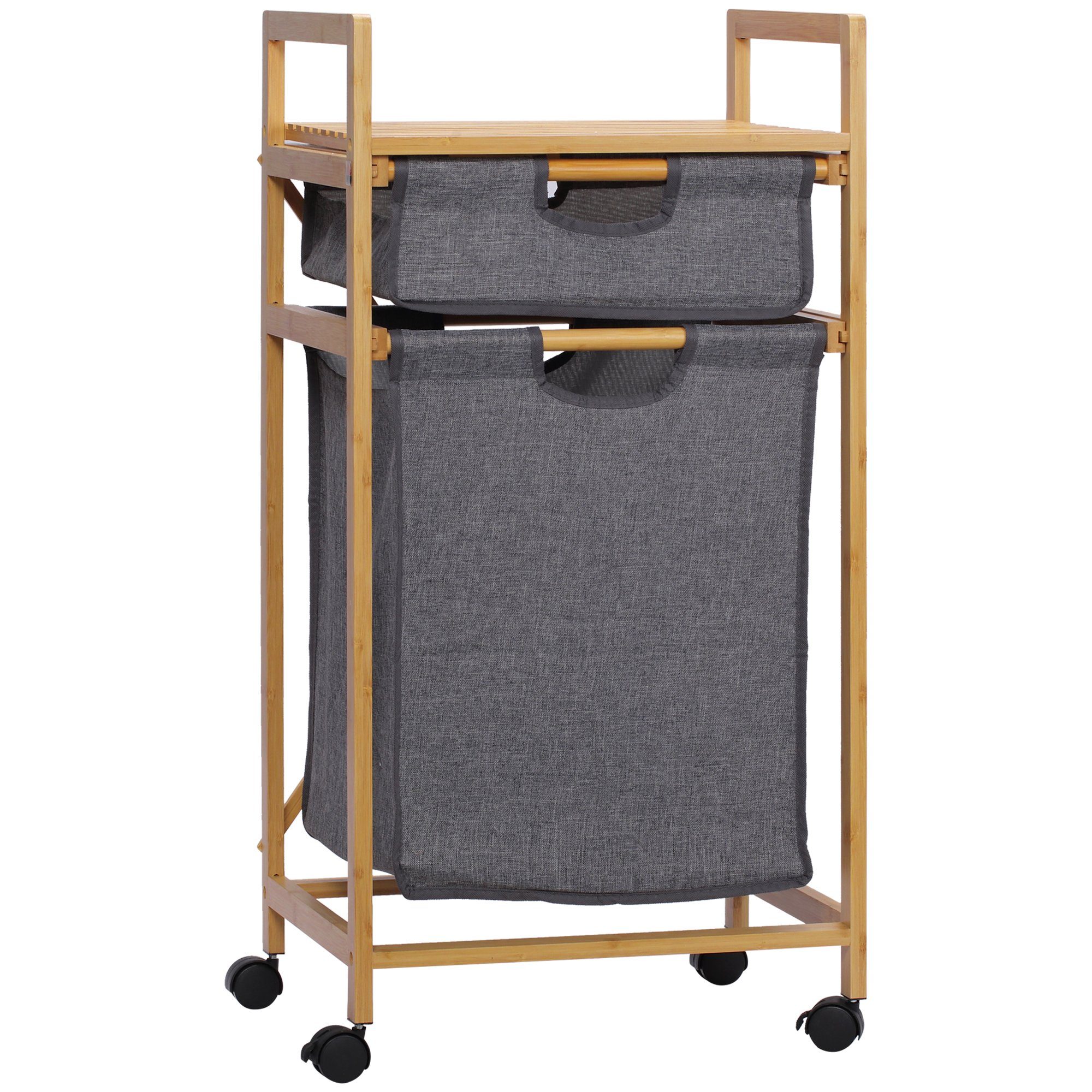 HOMCOM Wäschekorb mit Schublade, 4 Räder (Set, 1 St., 1 x Wäschekorb),  Breite 35 cm, aus Bambus | Wäschekörbe
