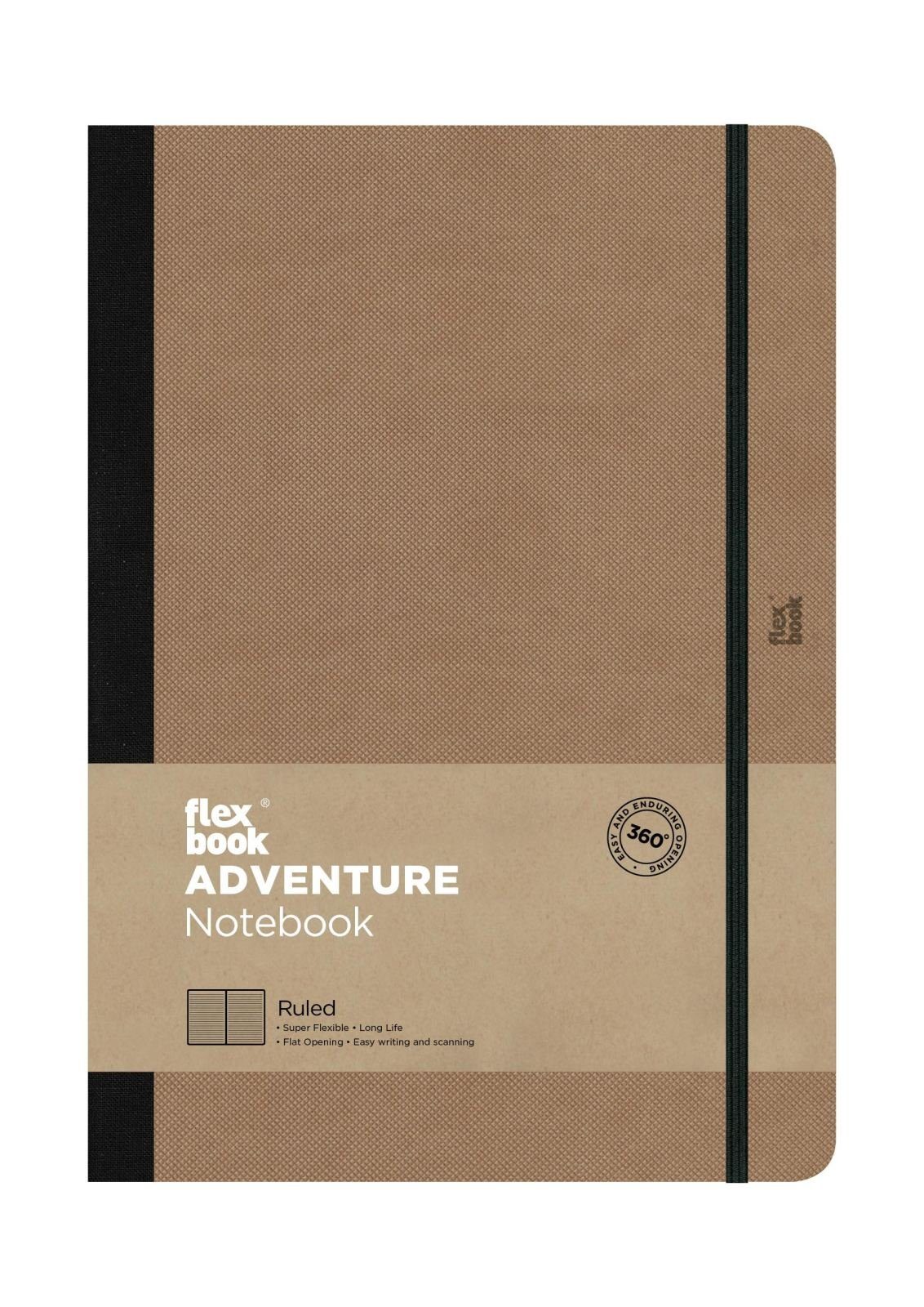 Flexbook Notizbuch Adventure Notizbuch liniert Flexbook Gummizug Kunstleder 5 Farben, 3 Camel 17*24 cm | Notizbücher