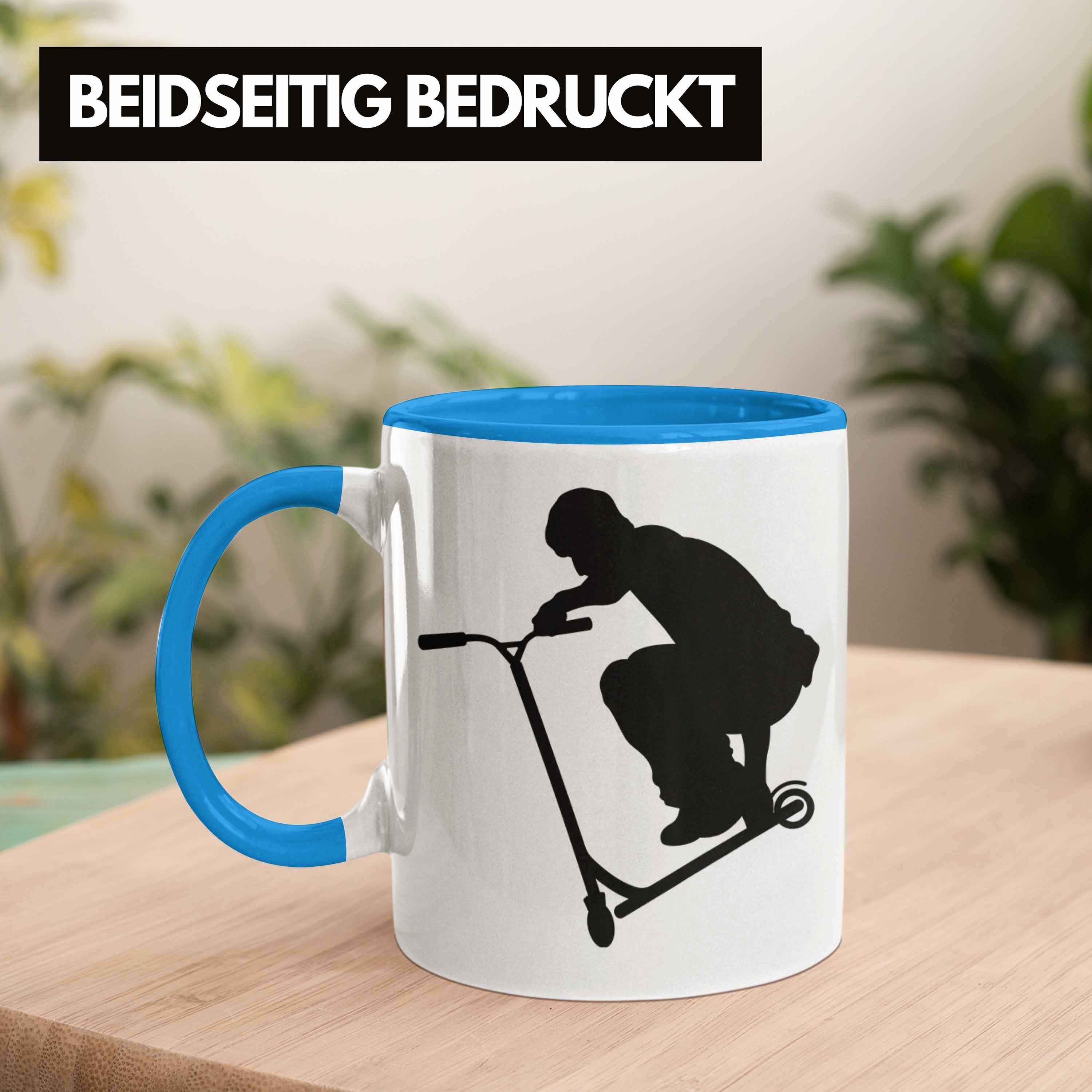 Geschenkidee Scooterfahrer Tasse Trendation - Jungs Trendation Tasse Roller Geschenk Fahrer Blau Scooterfahrer Geschenkidee Profi Scooter Scooting Stunt