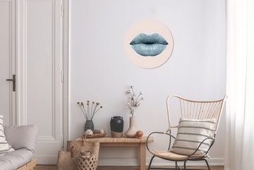 MuchoWow Gemälde Lippen - Pastell - Grau, (1 St), Kreis Wanddekoration Forex, Rundes Wandbild, Wohnzimmer, 30x30 cm