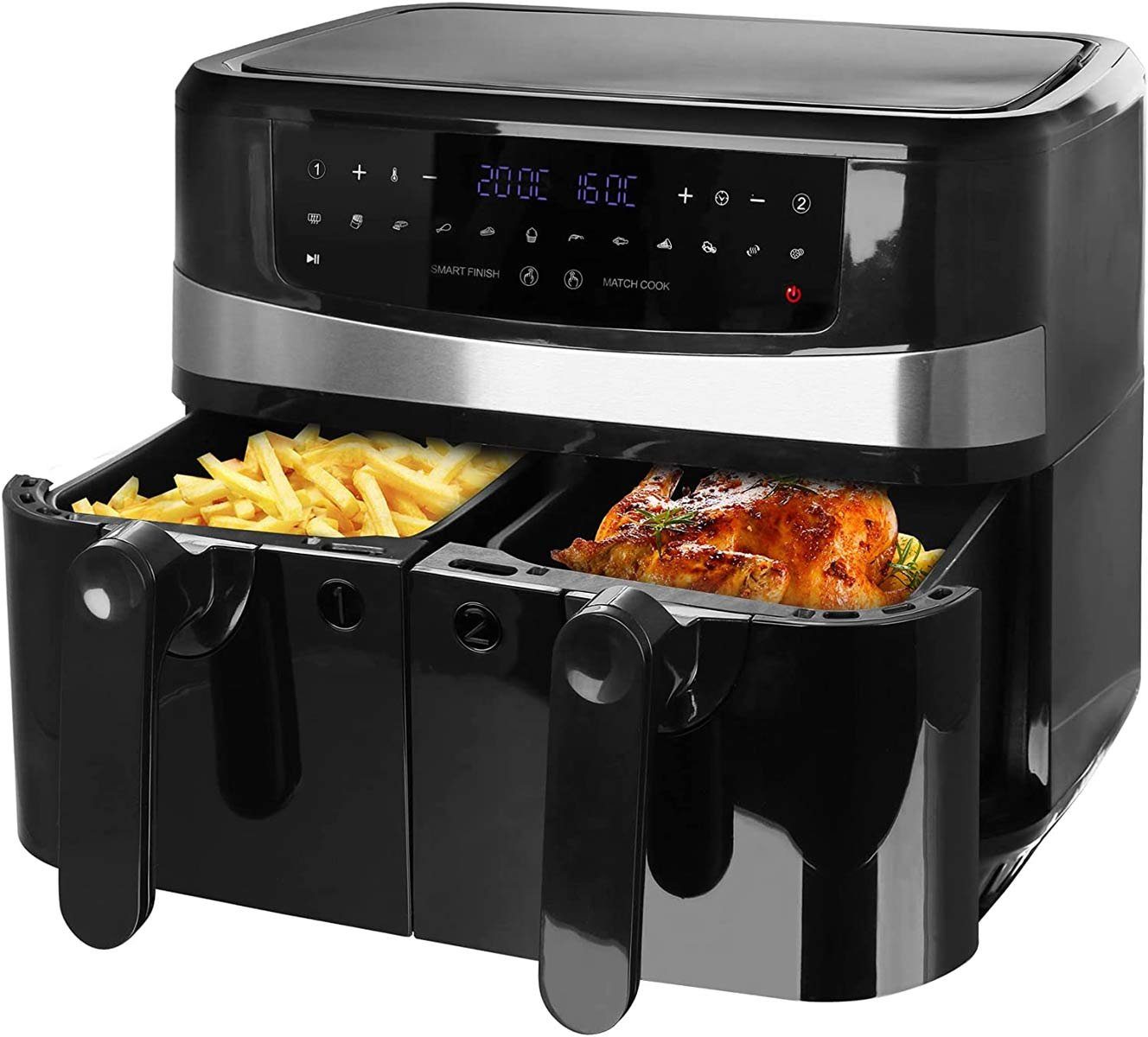 Emerio Heißluftfritteuse AF-126672 XXL Doppel Heißluft-Fritteuse, 9 Liter (2 x 4,5 L), Airfryer, 1750 W