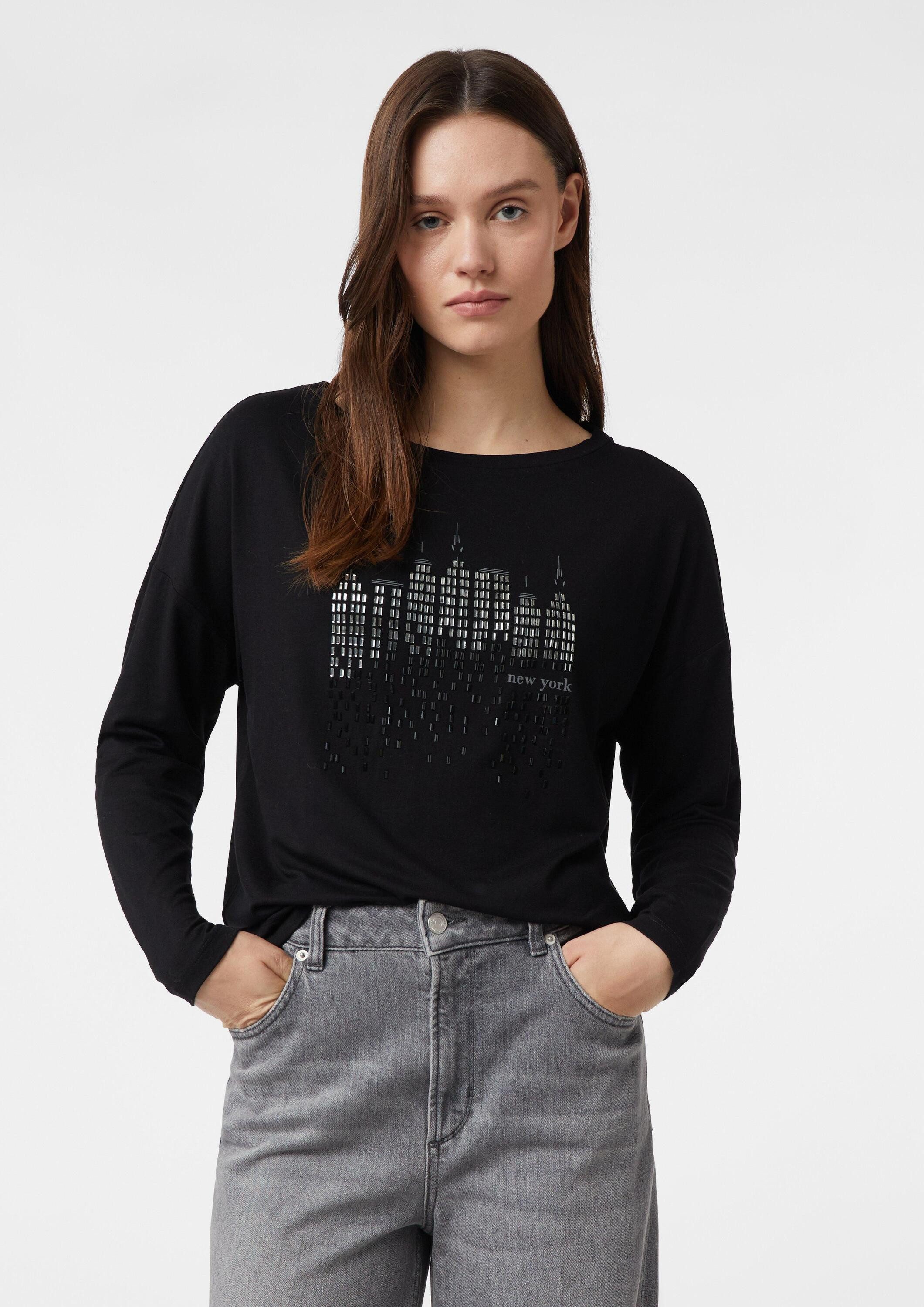 comma Langarmshirt T-Shirt Langarmshirt mit Frontprint und Strassdetails günstig online kaufen