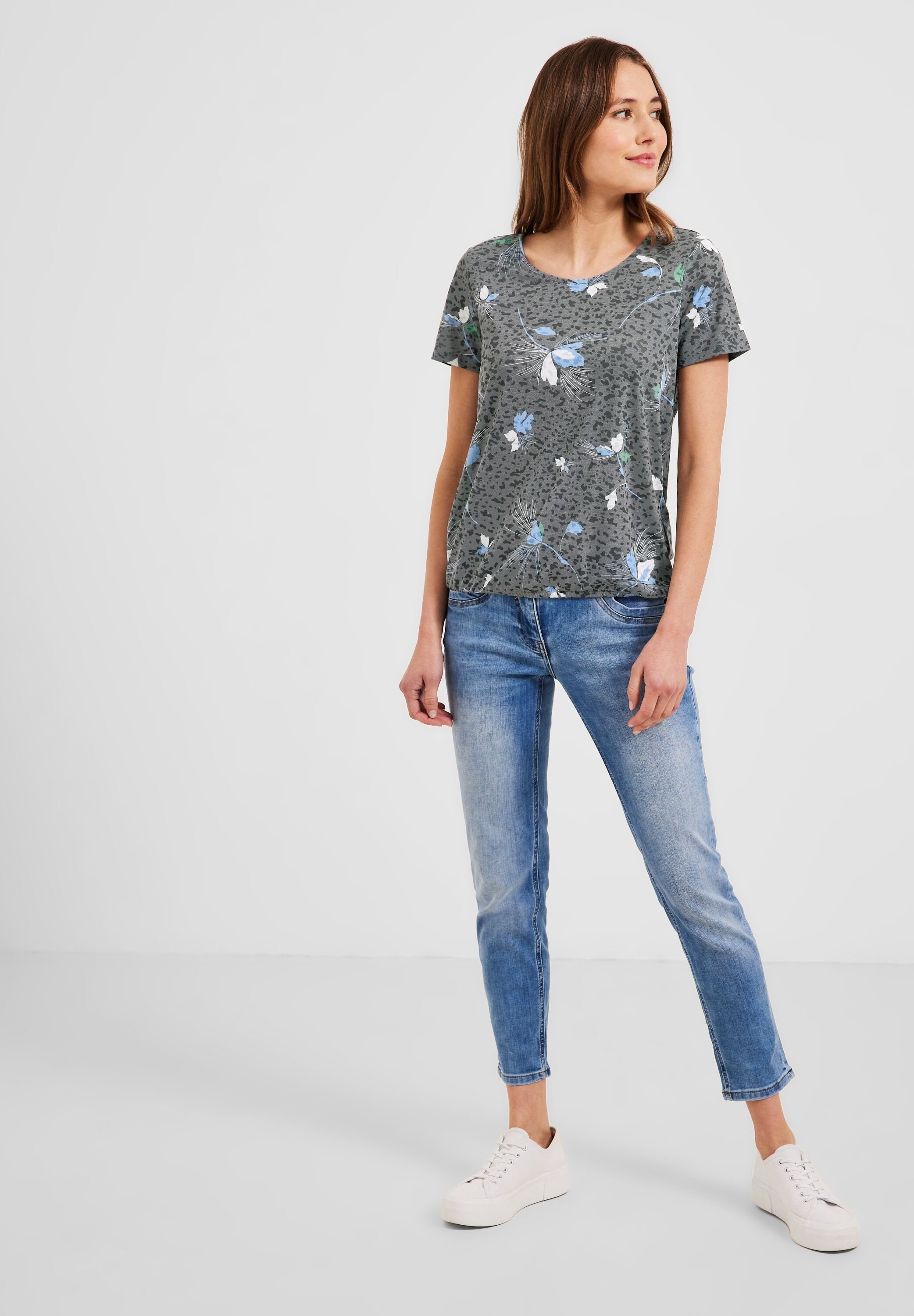 Cecil Print-Shirt mit Rundhalsausschnitt, Burn Out Optik