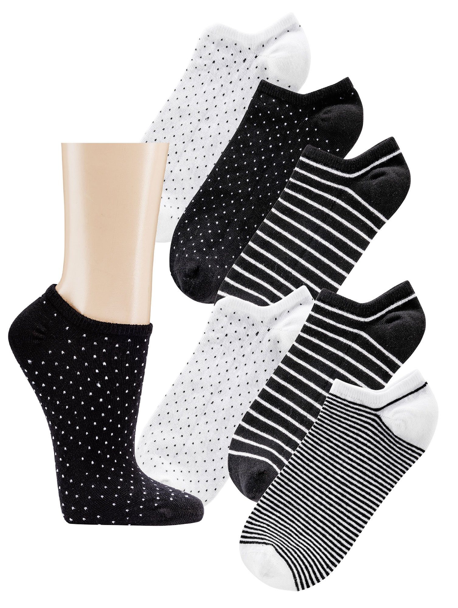 TippTexx 24 Sneakersocken 6 Paar kurze Damensocken, mit & Motiven Sneakersocken White Black modischen Damen