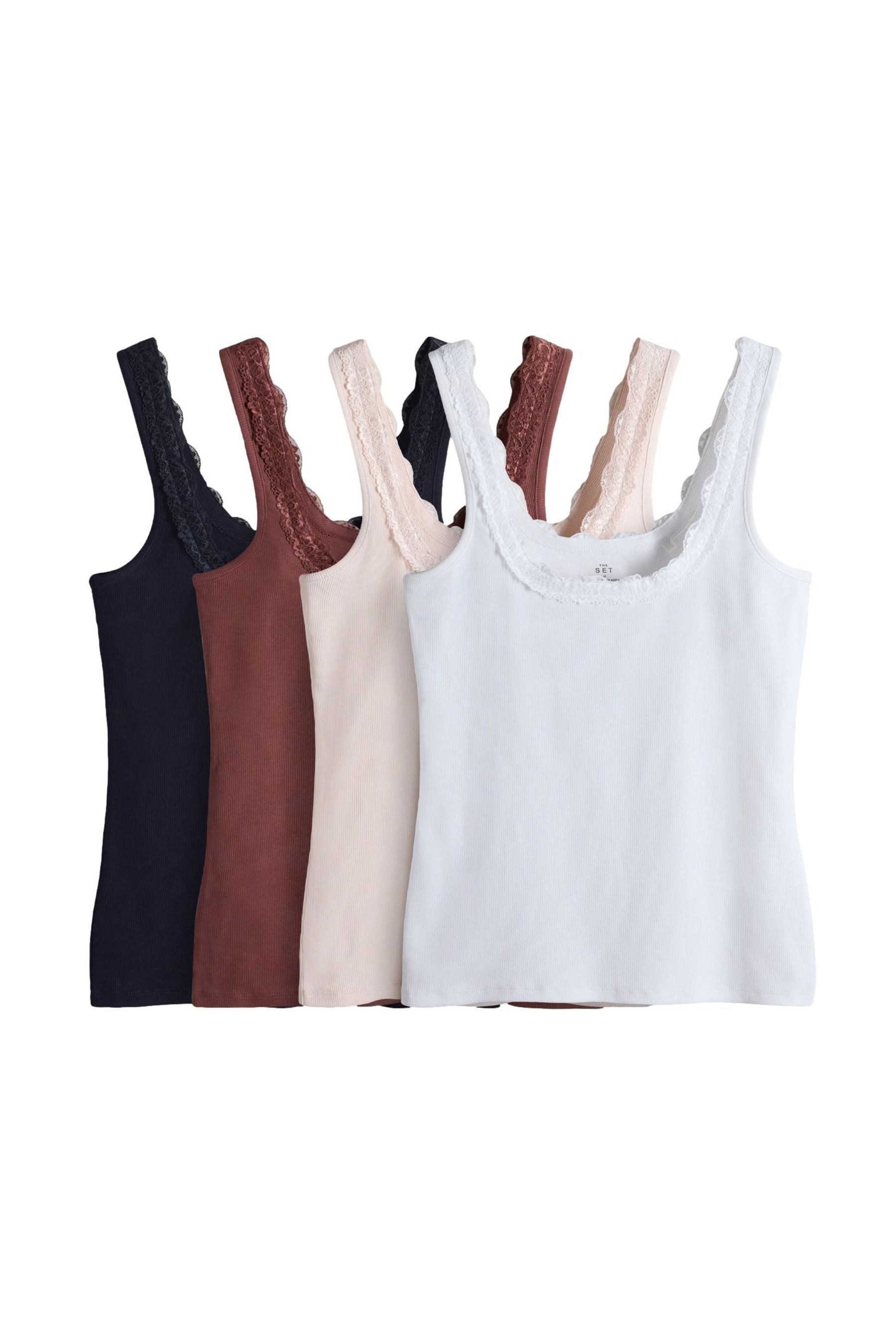 Trägertop The Set Gerippte Trägertops mit Spitze, 3er-Pack