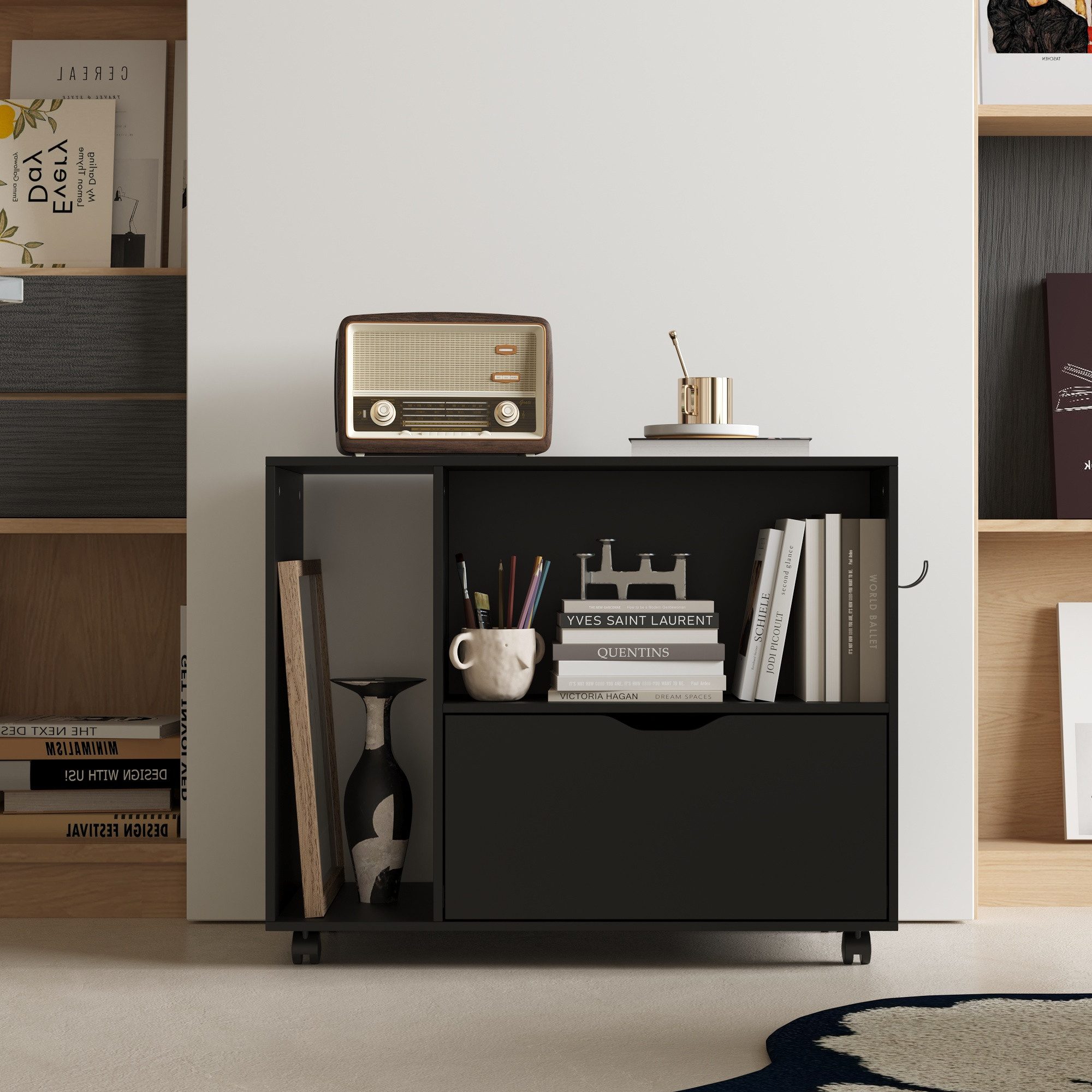 HOMSEE Sideboard Gaming-Schrank unter dem Schreibtisch mit Rollen & Schublade (1 St), Schreibtischunterschrank, Aufbewahrungs-Schrank, 80×40×65 cm