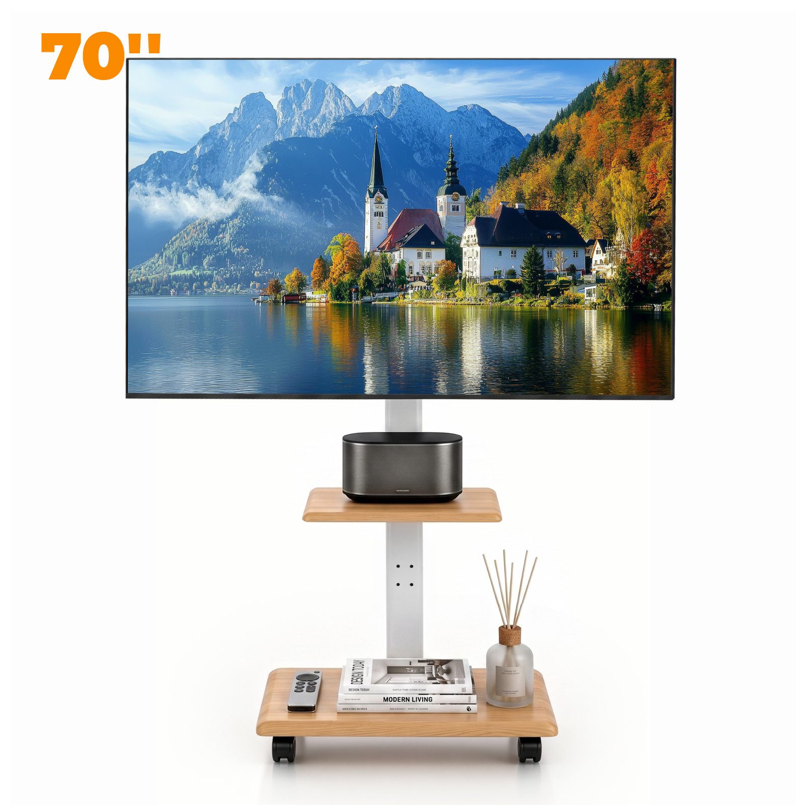 LALAHO TV-Standfuß TV Ständer mit Rollen für 42–75Zoll, max. VESA 450x400, (bis 75 Zoll)