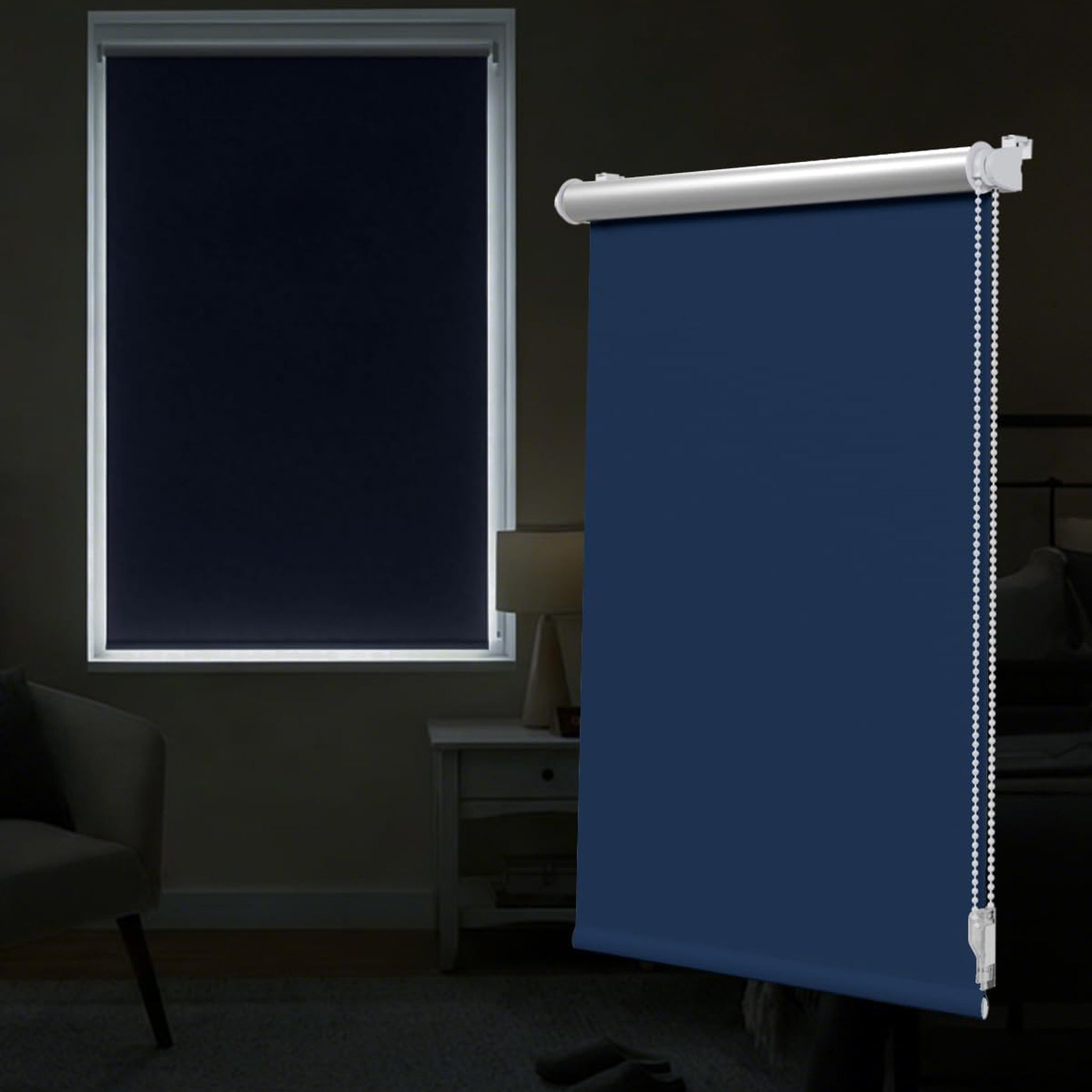 Verdunklungsrollo Klemmfix Tenebra Verdunkelungsrollo-Thermorollo 40x160cm dunkelblau, Victoria M., blickdicht, ohne Bohren, in Führungsschienen, Klemmfix, Thermo – Isolierung, Mit Magnet