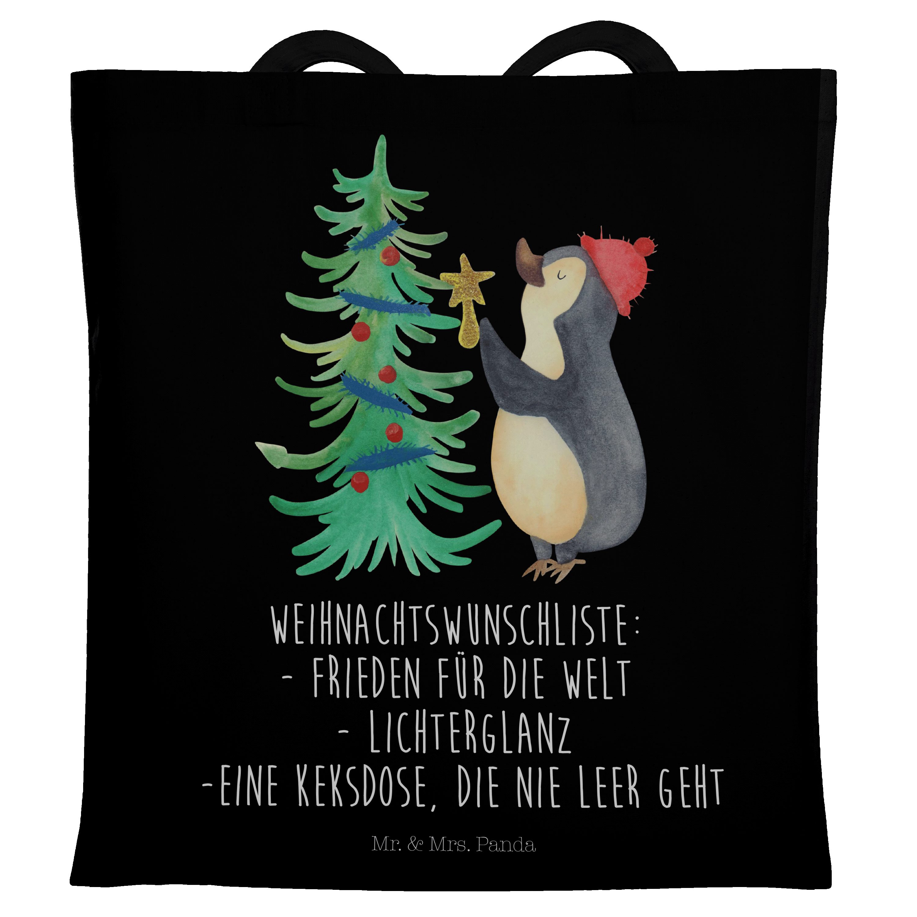 (1-tlg) Stoffbeutel Mr. Weihnachtsbaum Schwarz Panda & Mrs. Weihnachten, - Tragetasche Pinguin - Geschenk,