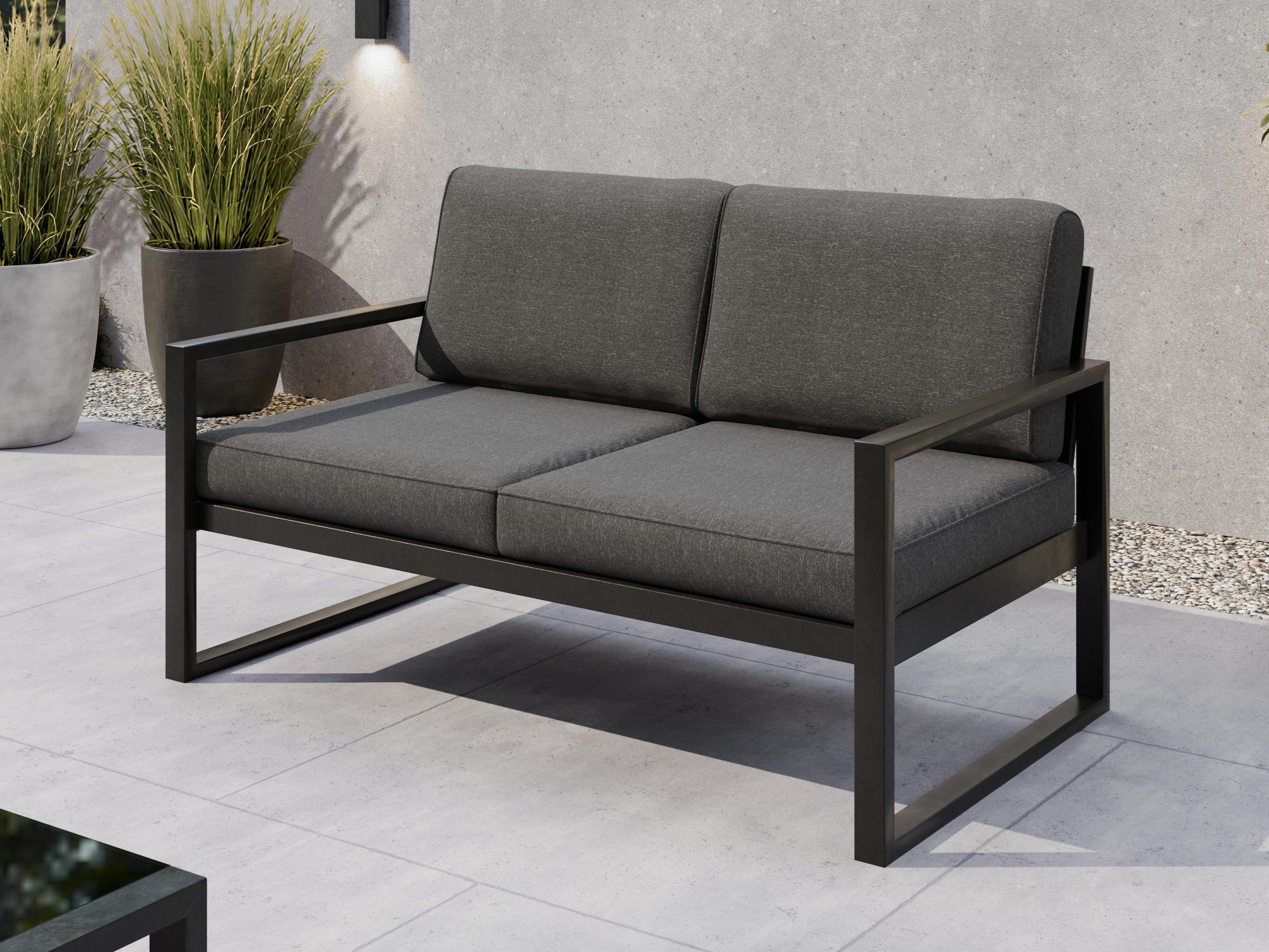 Beautysofa Gartensofa 2-Sitzer STELLA wasserabweisender Stoff, pulverbeschichtetes Metallgestell, in 3 trendigen Farben: Beige, Hellgrau und Dunkelgrau