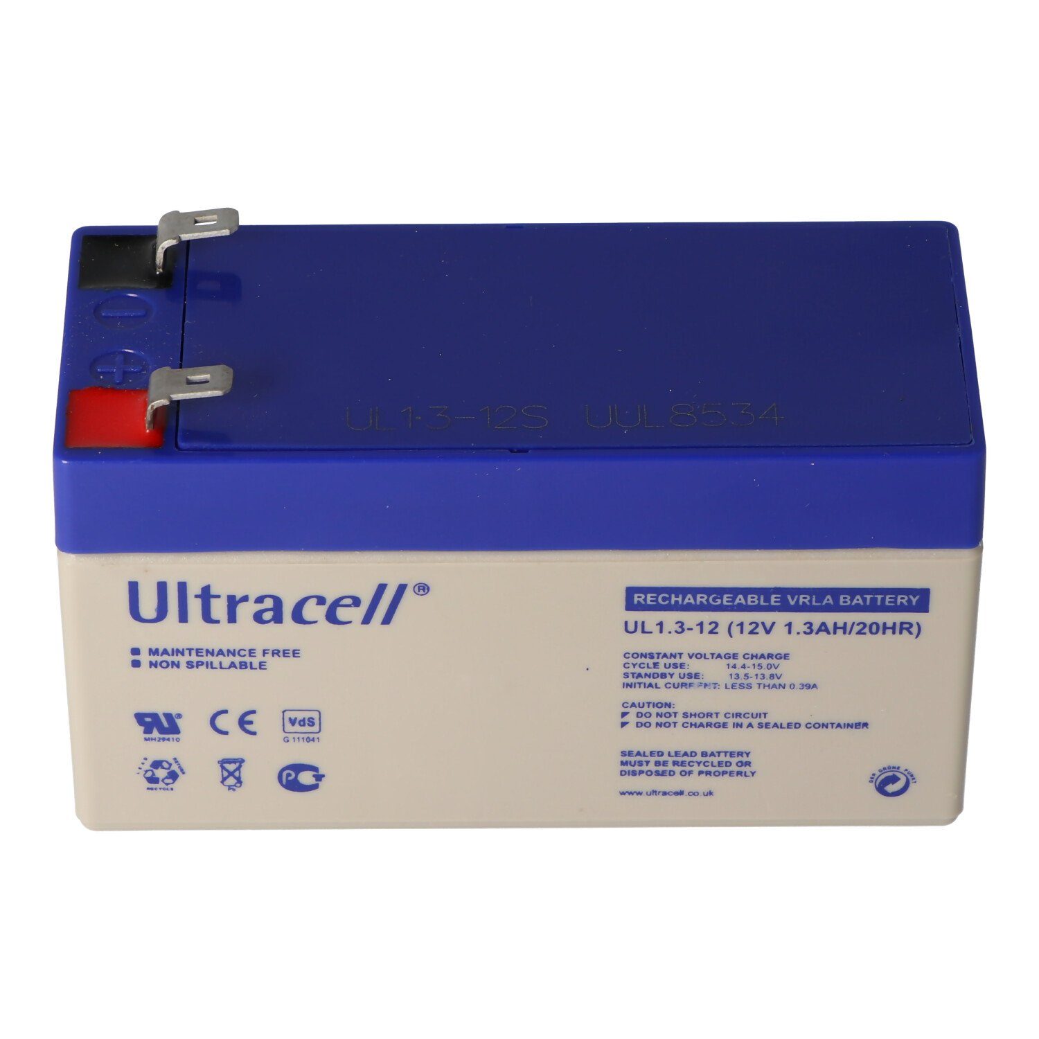 Ultracell UL1.3-12 Ultracell Blei Akku 12 Volt, 1,3Ah mit 2 Faston 4,8mm Kontak Akku 1300 mAh (12,0 V)