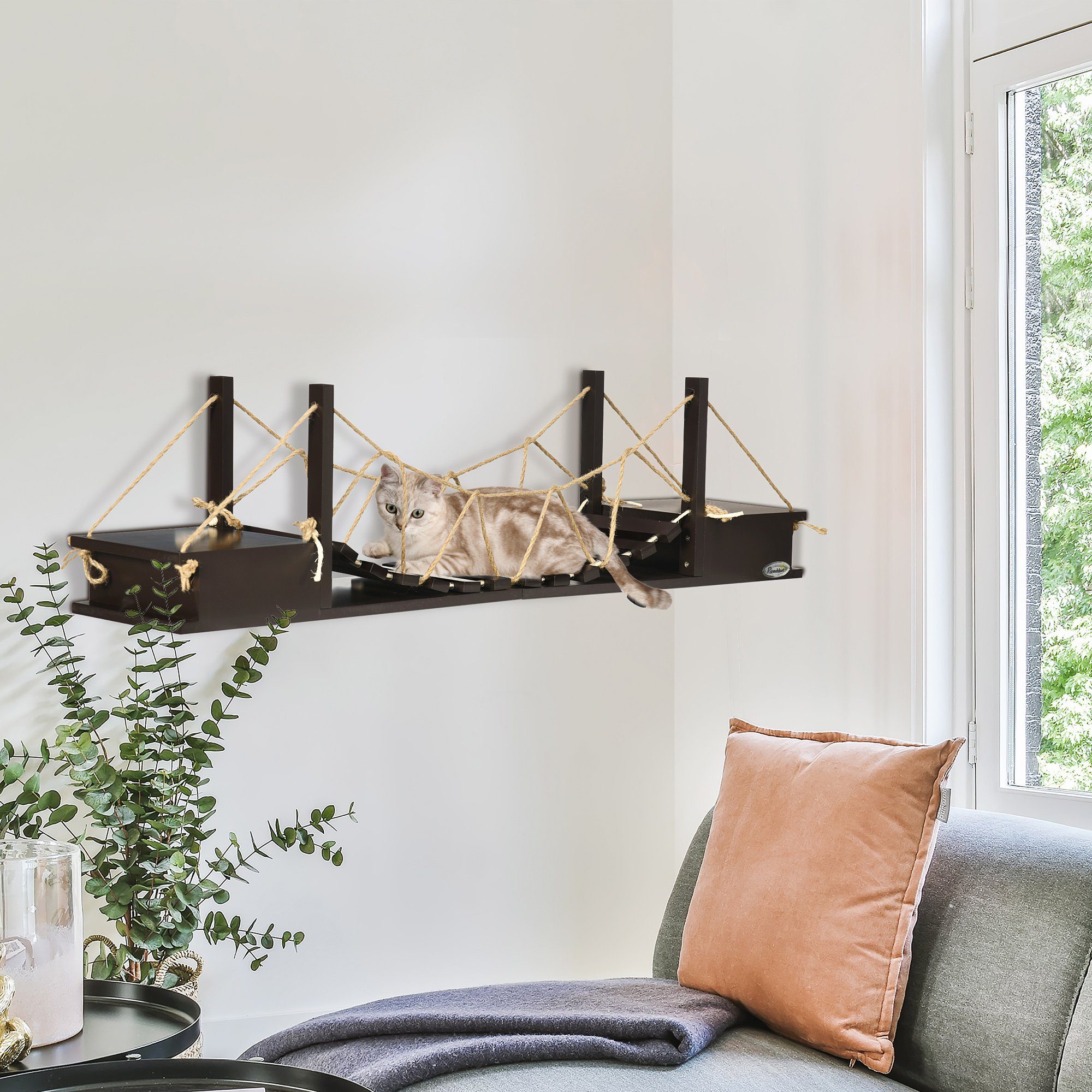 PawHut Kratzbaum Katzenregal, Hängebrücke, 96 cm günstig online kaufen