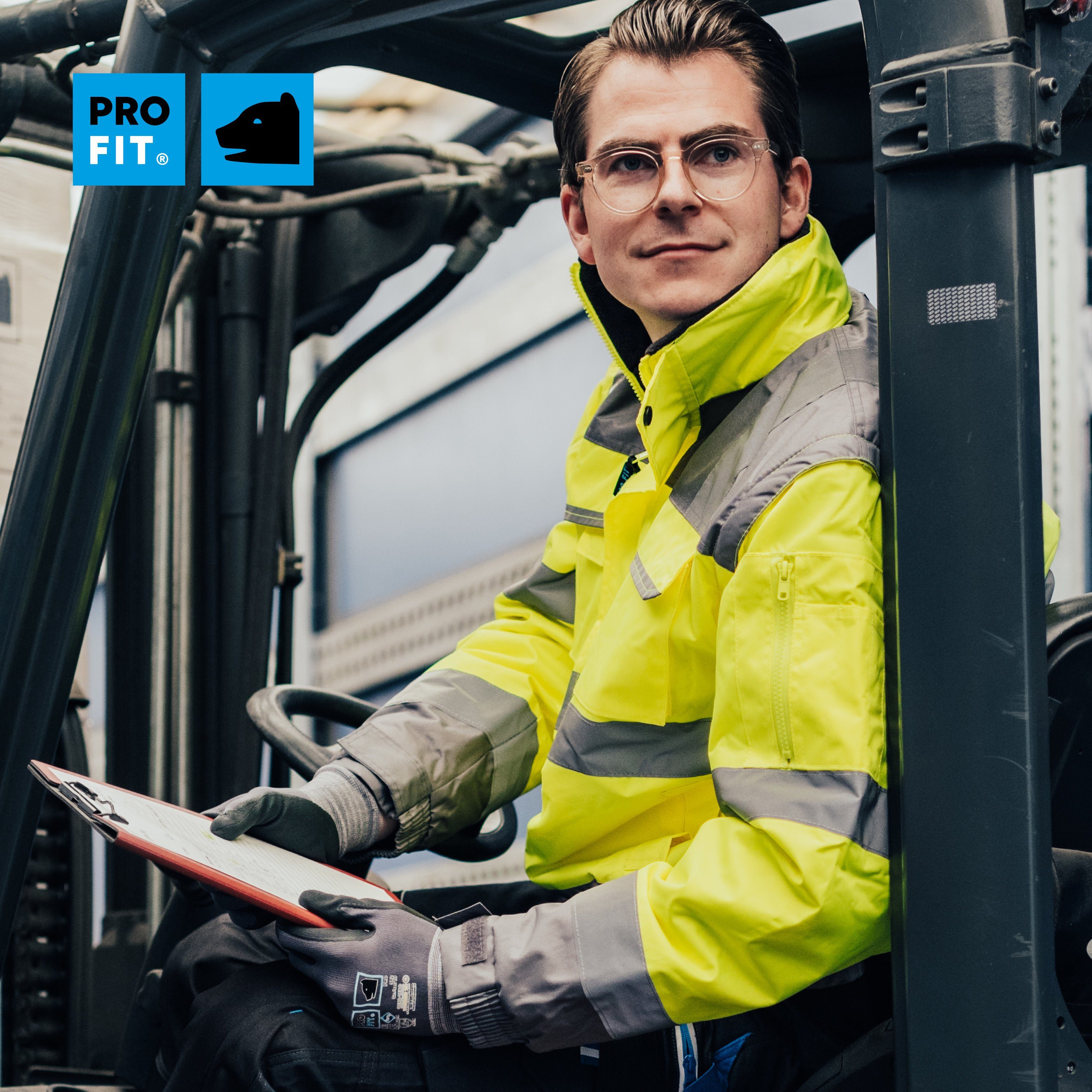 PRO FIT by Fitzner work jacket, high-visibility pilot jacket, breathable, unisex, neon yellow/grey (1 pc), wind and water resistant, detachable sleeves, reflective stripes