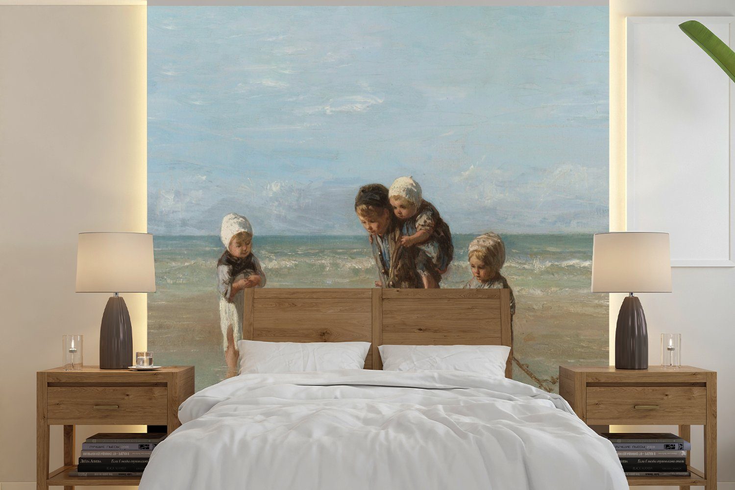 MuchoWow Fototapete Alte Meister - Kunst - Kinder des Meeres - Jozef Israëls, Matt, bedruckt, (5 St), Vinyl Tapete für Wohnzimmer oder Schlafzimmer, Wandtapete
