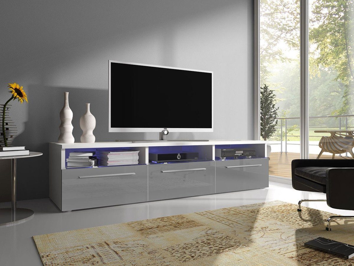 Baidani Lowboard Designer TV-Board Depose, mit LED und Stauraum in Hochglanz Grau