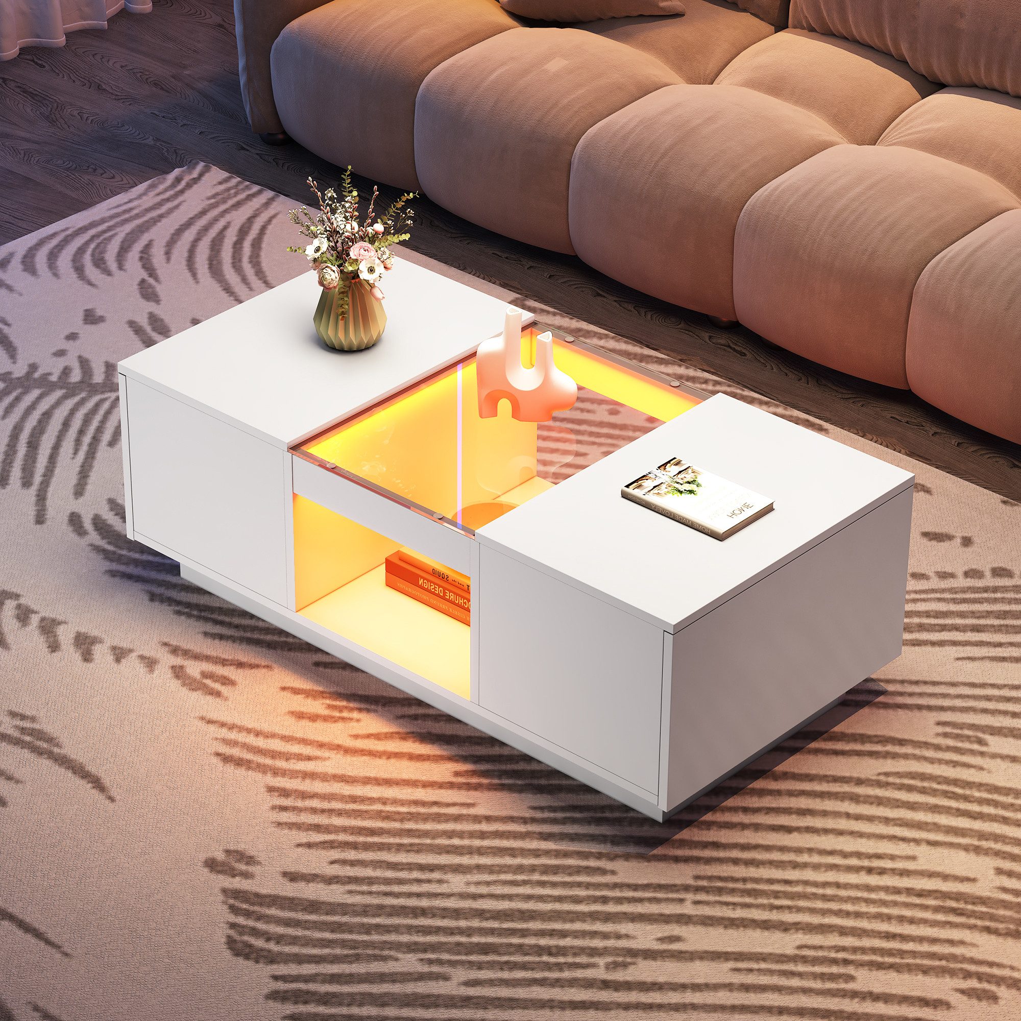 Merax Couchtisch mit LED-Beleuchtung und Glas-Tischplatte günstig online kaufen