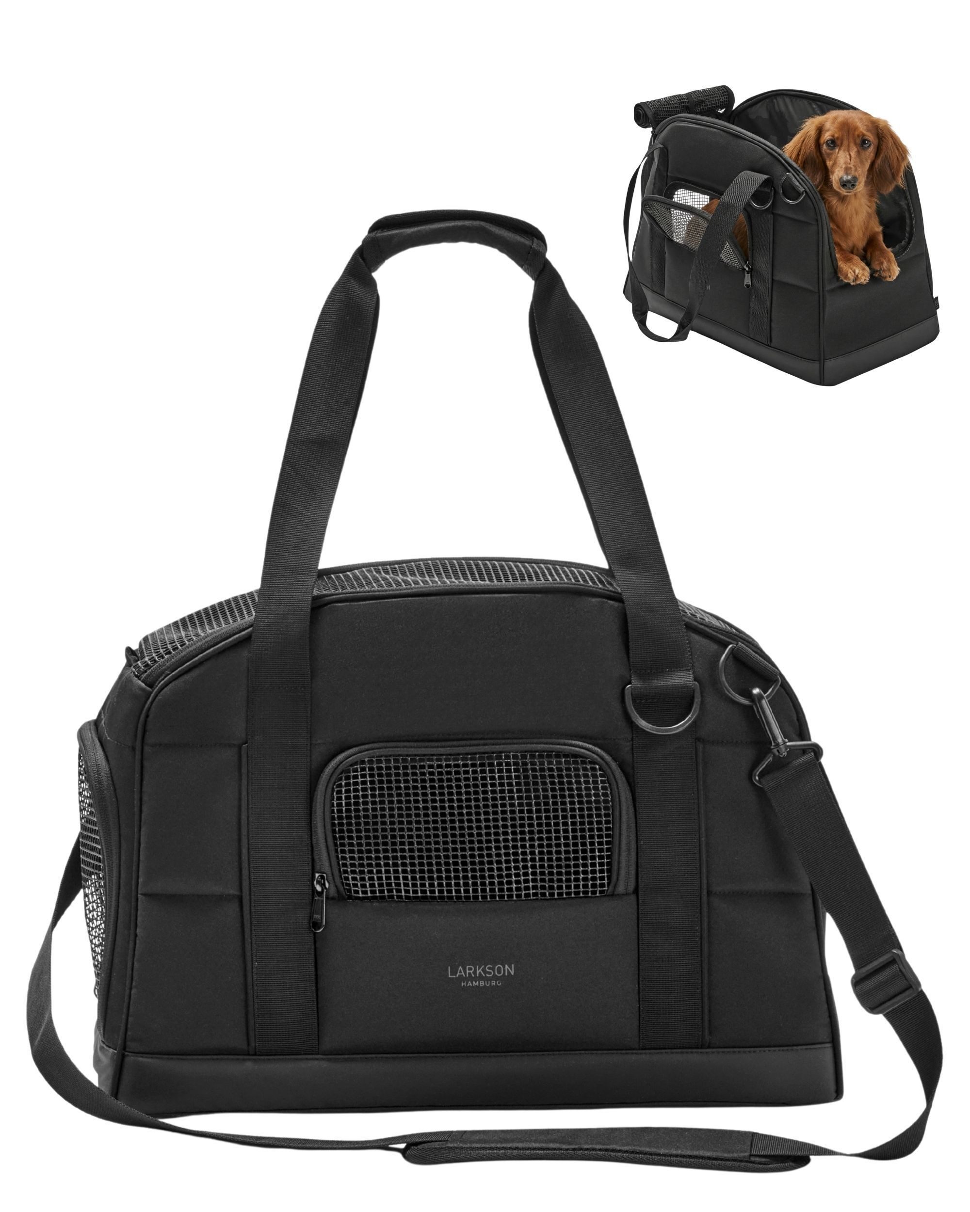 LARKSON Tiertransporttasche Tjark Hundetransporttasche für Tiere bis 12 kg bis 8 kg, Hundetasche für Flugzeug, Bahn, Auto