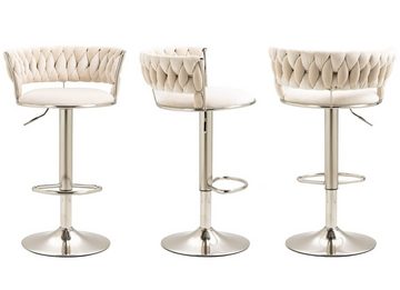 AUKWIK Barhocker Set, Moderne Samt-Barstühle mit runden Rückenlehne und Fußstütze (Set, 2 St., 2 er Set), 360° drehbar und höhenverstellbar, aus Metall in Chrom-Optik